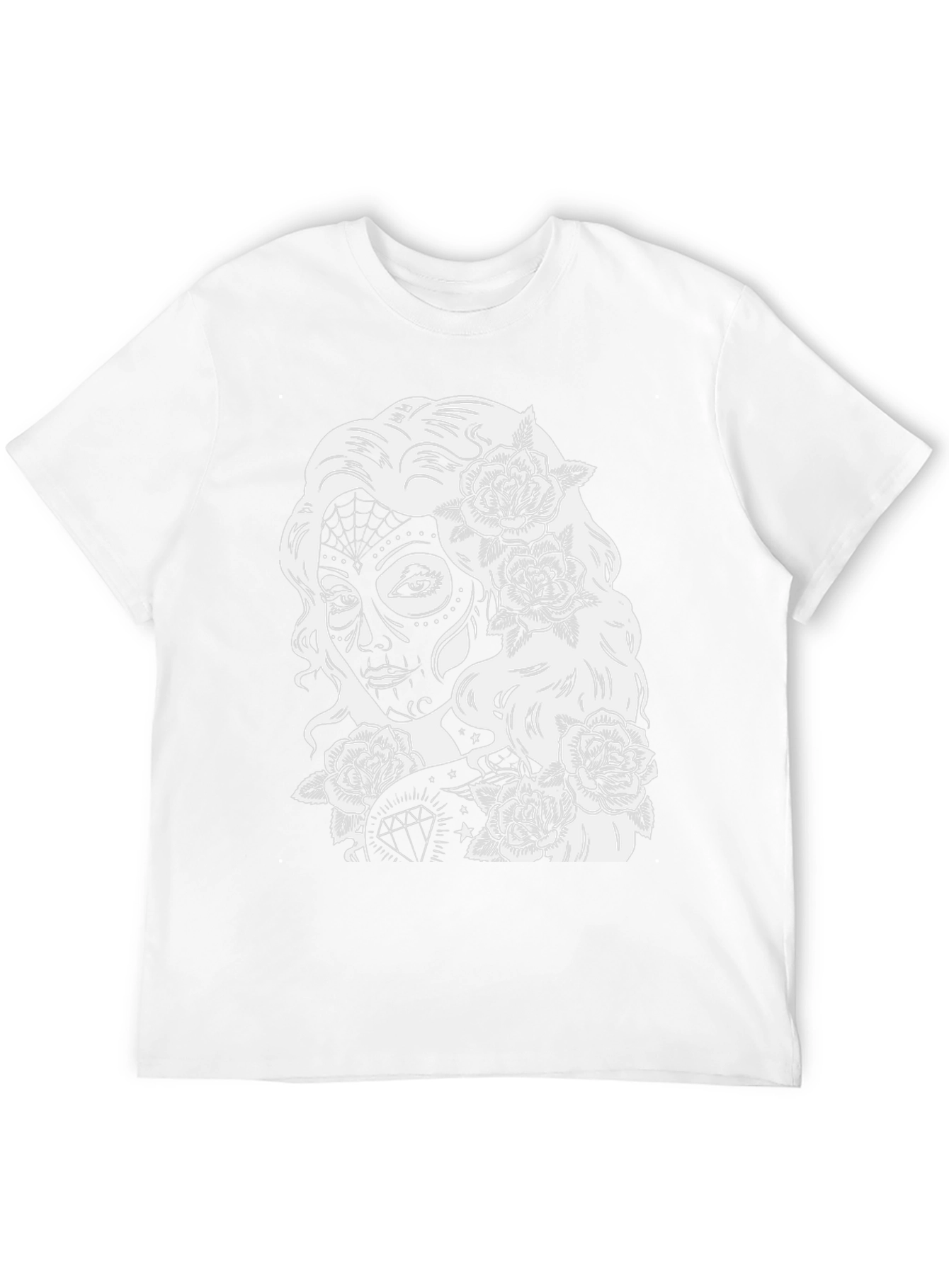 Sugar Skull Woman Rose Graphic Black T-Shirt