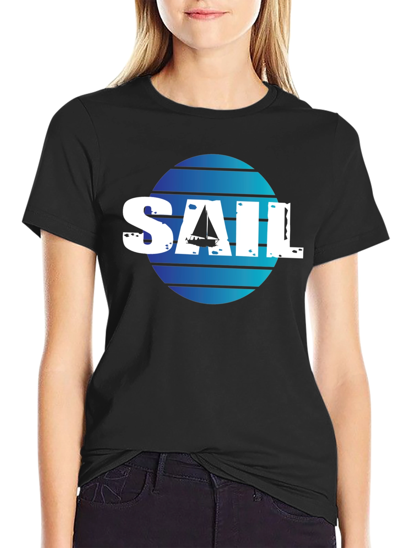 Sailboat Graphic Tee - Black Cotton T-Shirt
