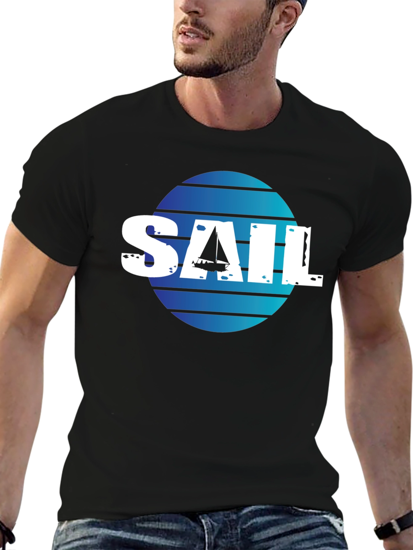 Sailboat Graphic Tee - Black Cotton T-Shirt