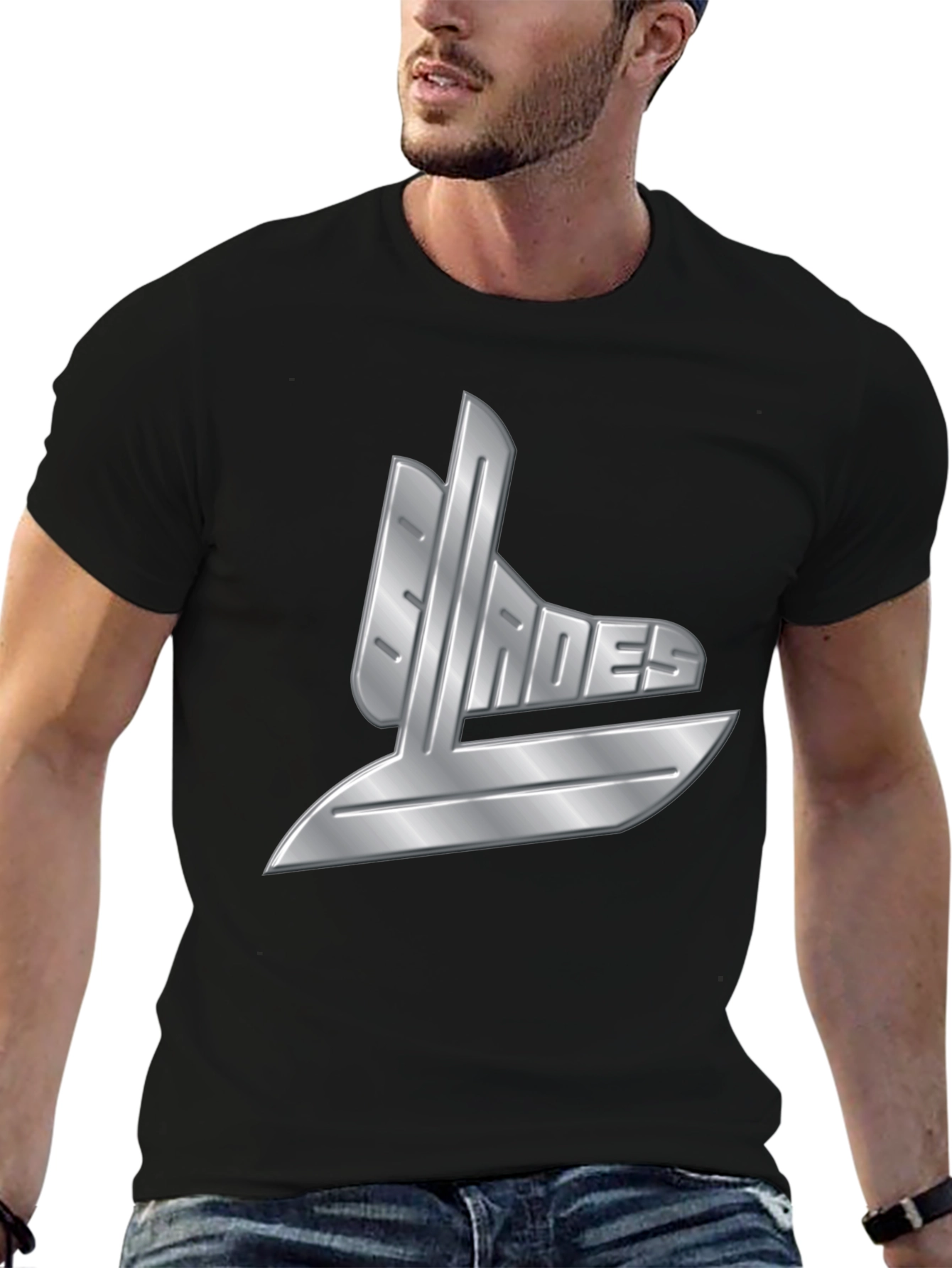 Mens Black T-Shirt with Silver Graphic Design