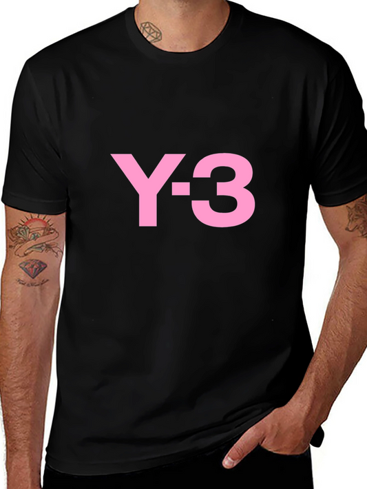 Y-3 Graphic Tee - Bold Pink Logo Black Cotton Casual Shirt