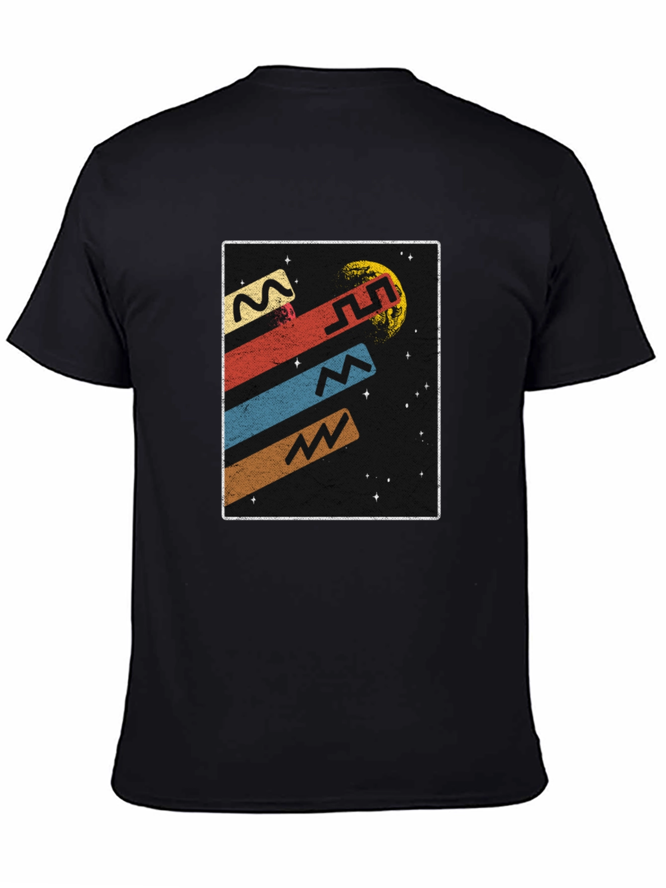 Retro Space Graphic Tee - Black Cotton T-Shirt