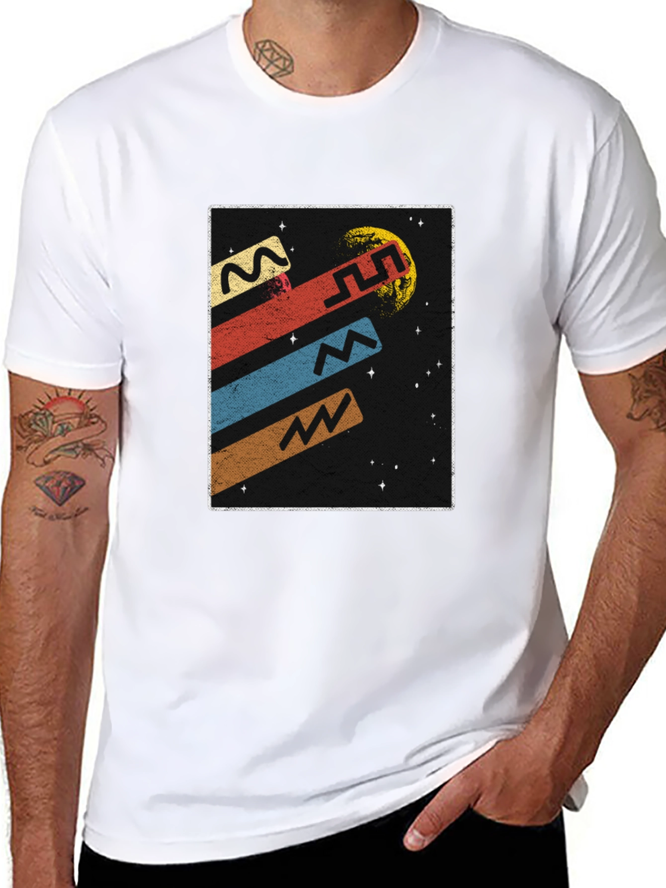 Retro Space Graphic Tee - Black Cotton T-Shirt