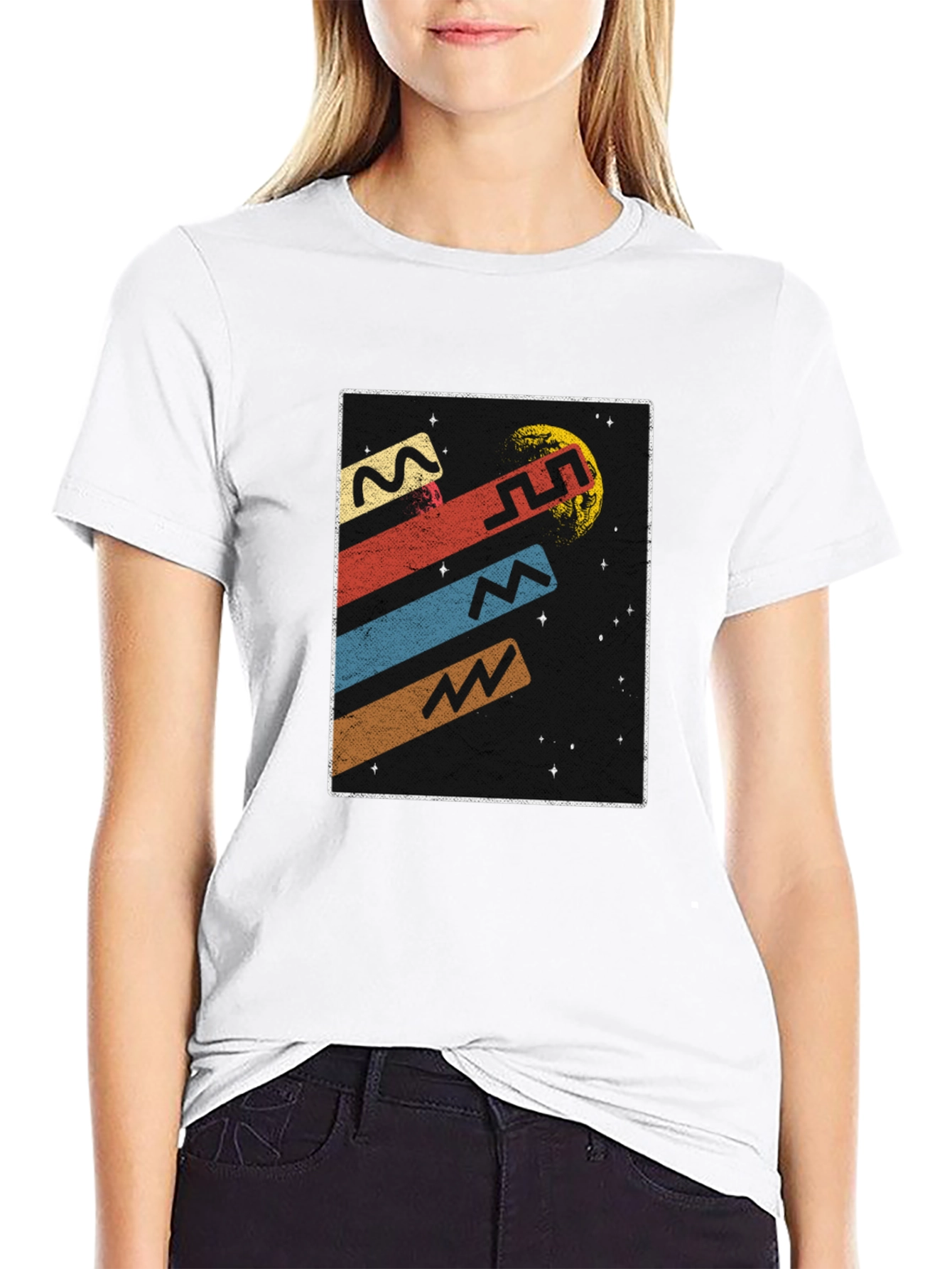 Retro Space Graphic Tee - Black Cotton T-Shirt