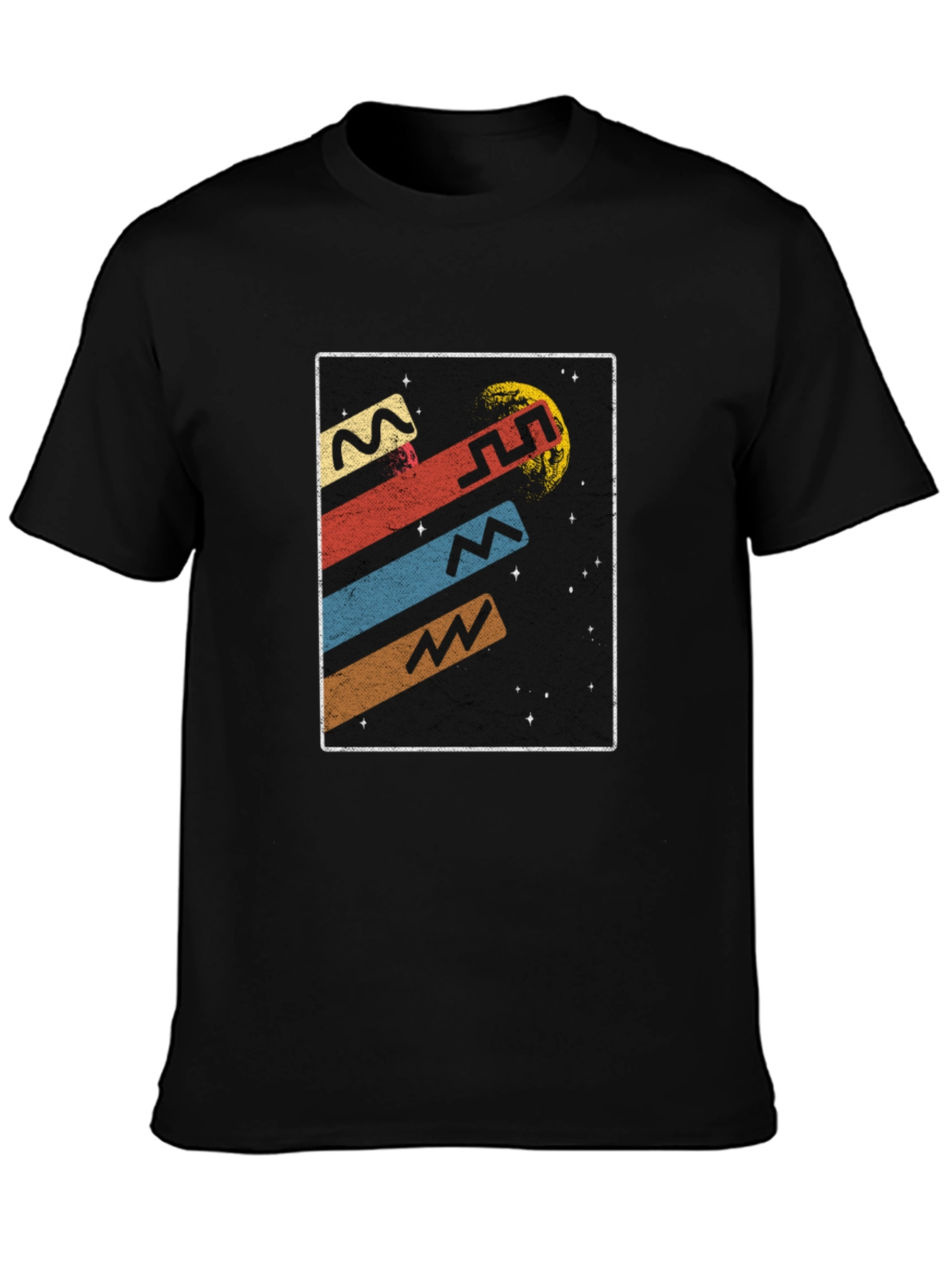 Retro Space Graphic Tee - Black Cotton T-Shirt