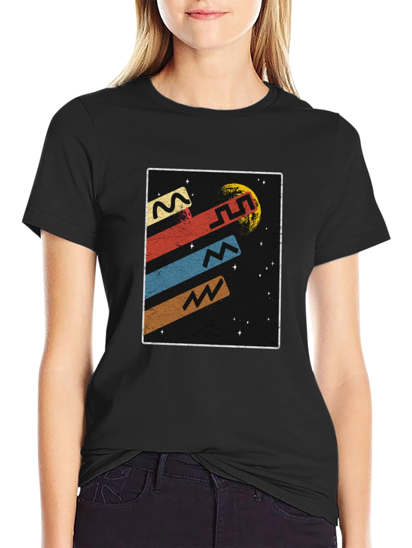 Retro Space Graphic Tee - Black Cotton T-Shirt