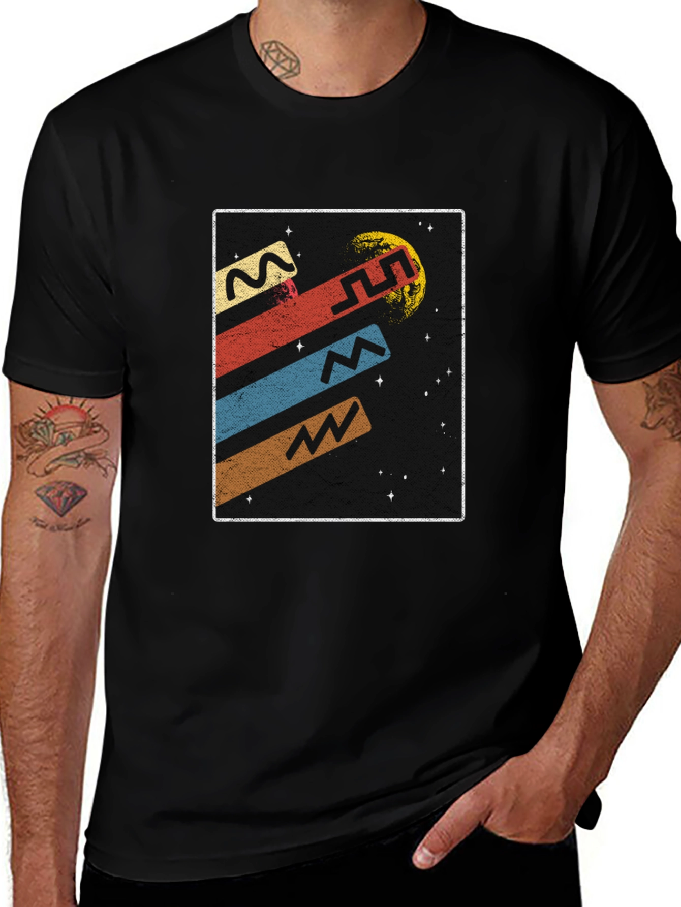 Retro Space Graphic Tee - Black Cotton T-Shirt