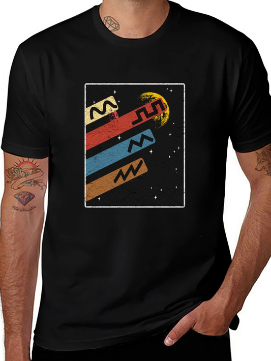 Retro Space Graphic Tee - Black Cotton T-Shirt
