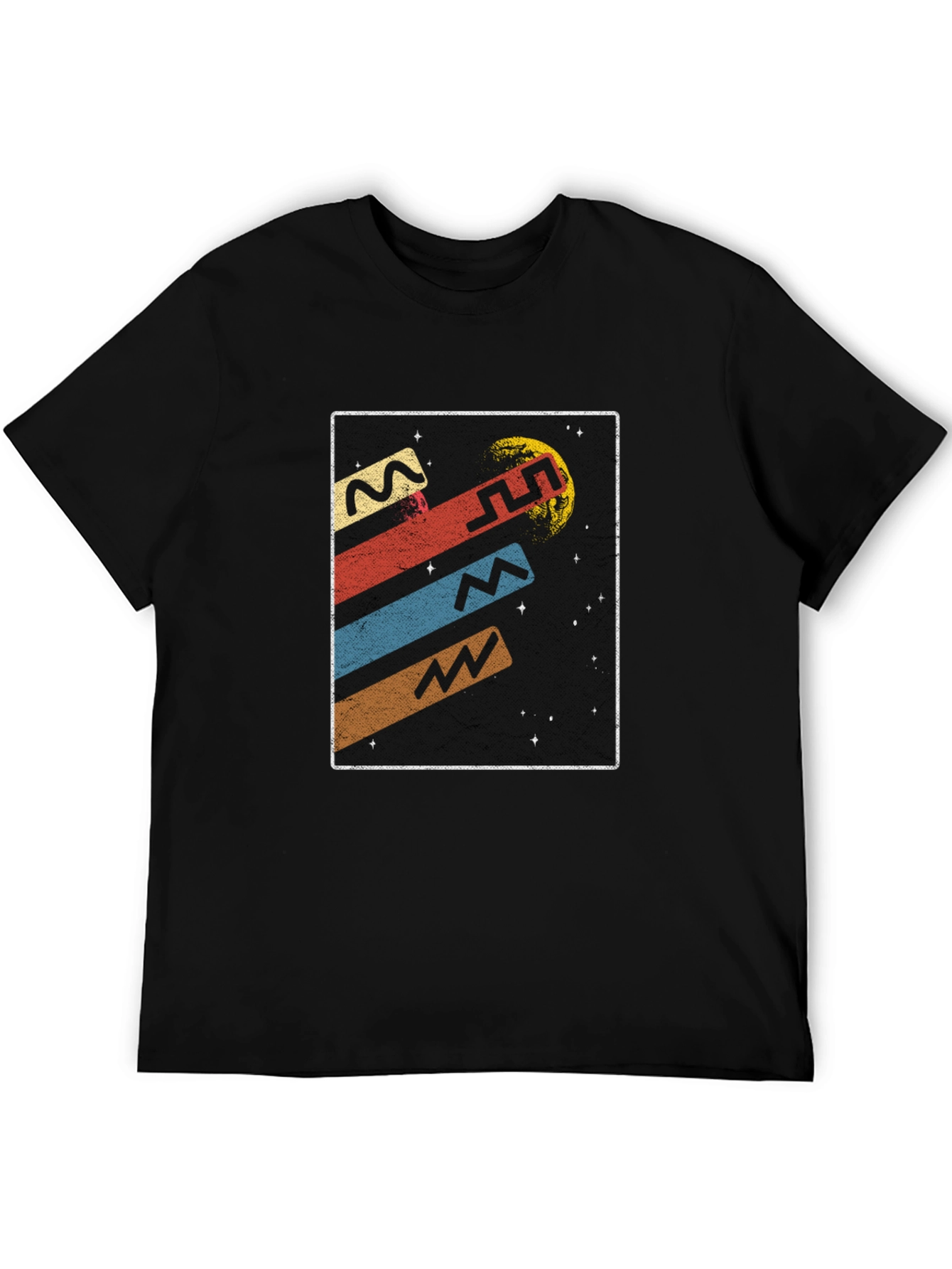 Retro Space Graphic Tee - Black Cotton T-Shirt
