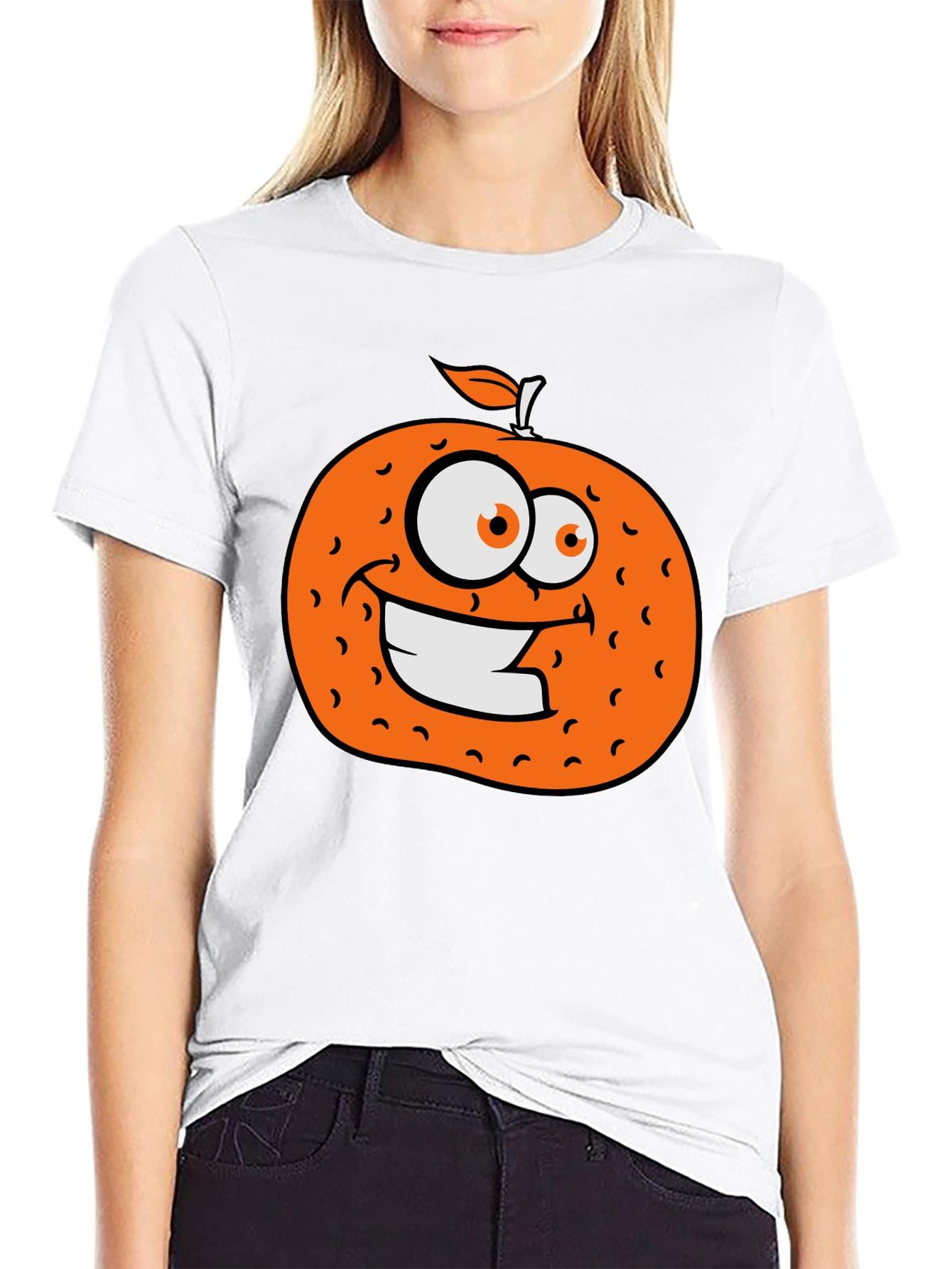 Orange Cartoon Graphic Black T-Shirt