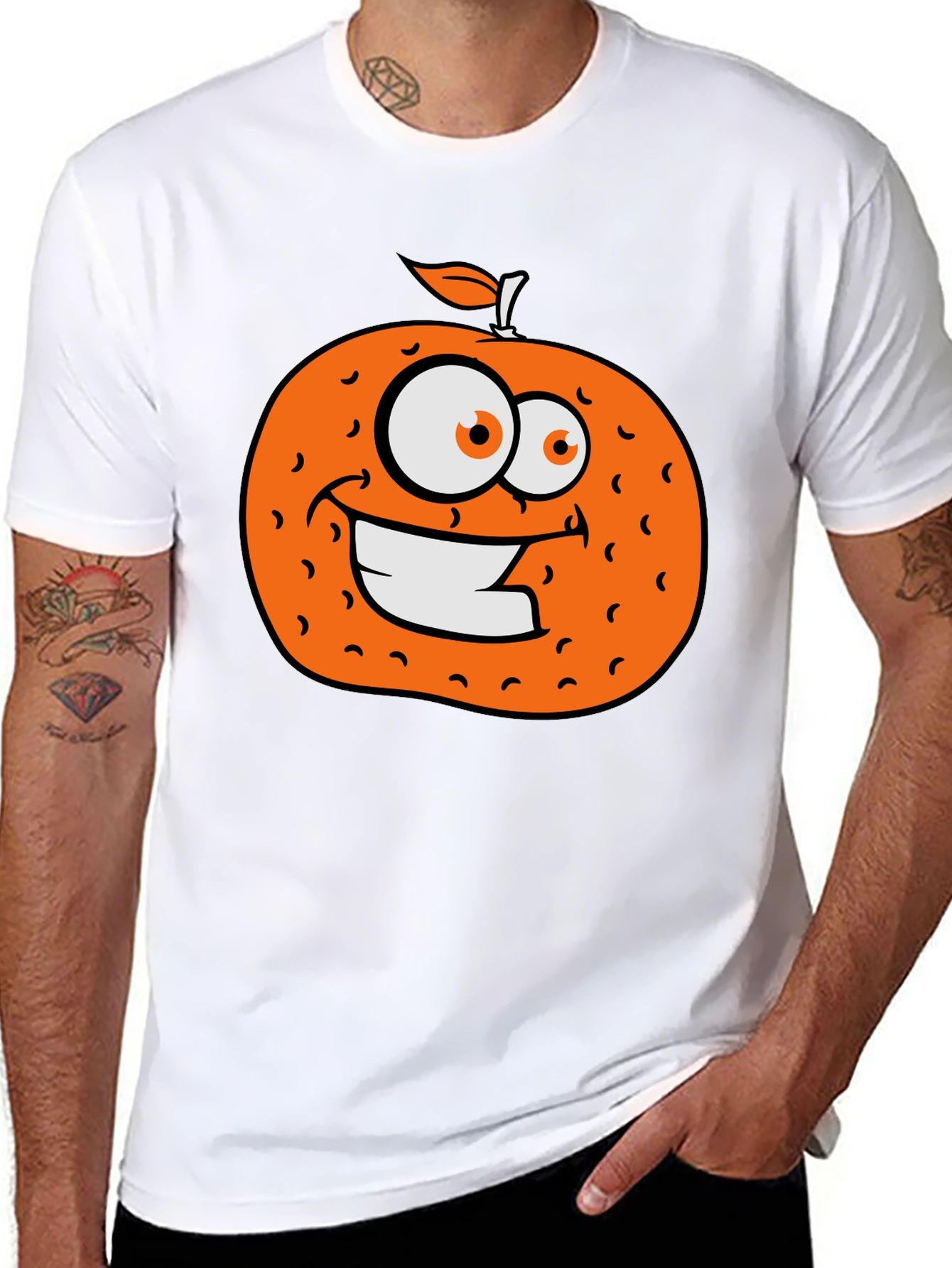 Orange Cartoon Graphic Black T-Shirt