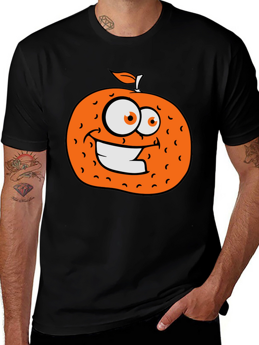 Orange Cartoon Graphic Black T-Shirt