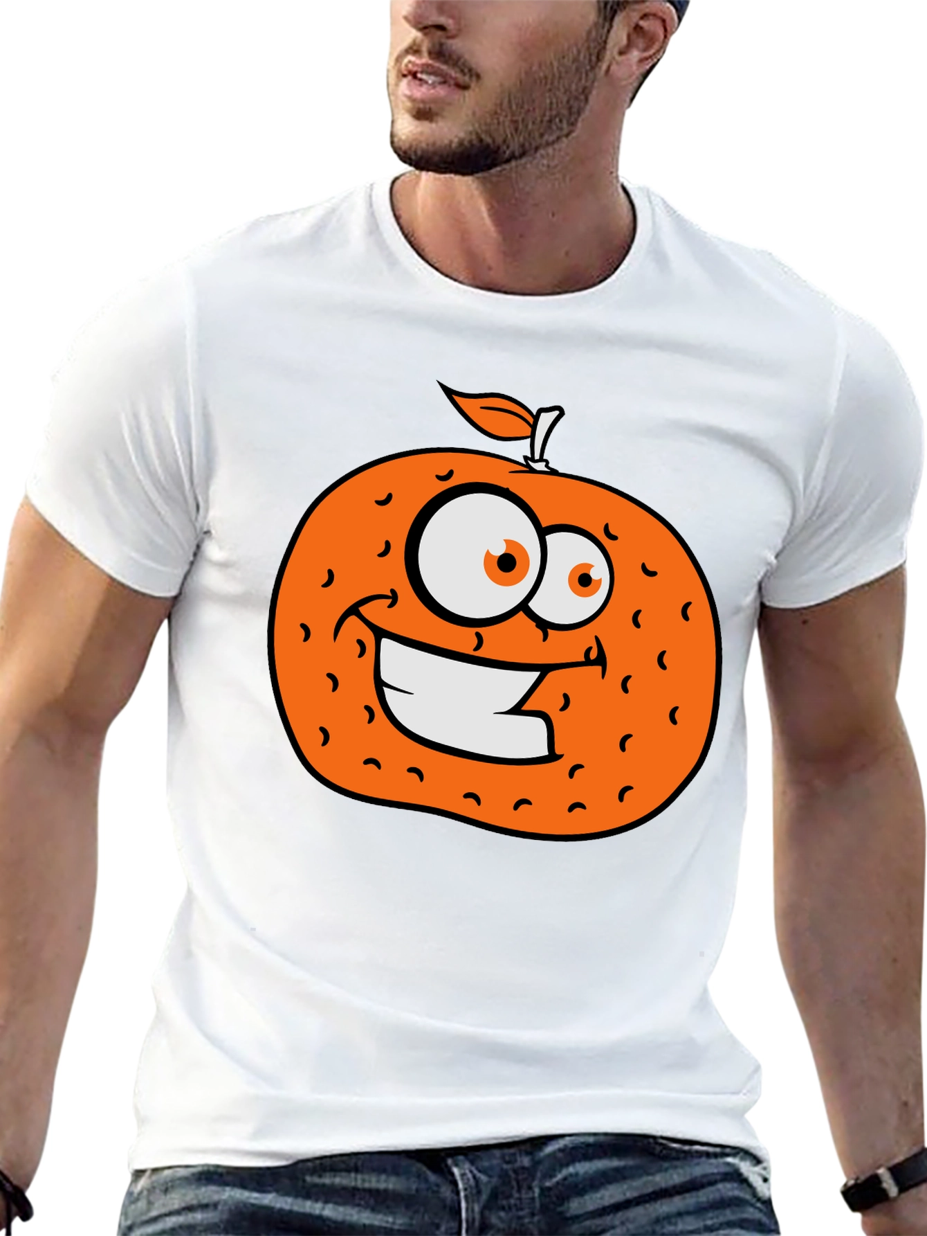 Orange Cartoon Graphic Black T-Shirt