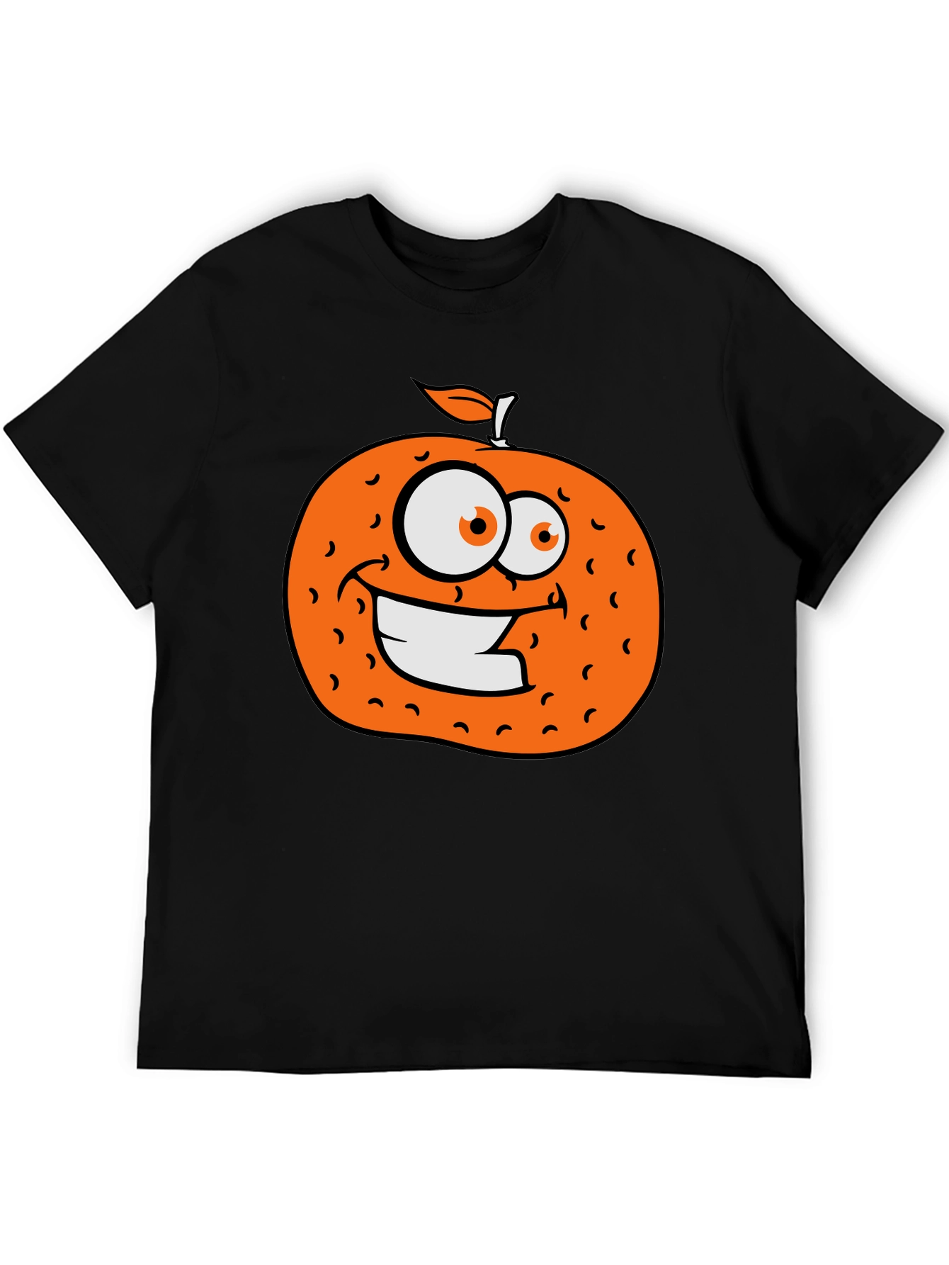 Orange Cartoon Graphic Black T-Shirt