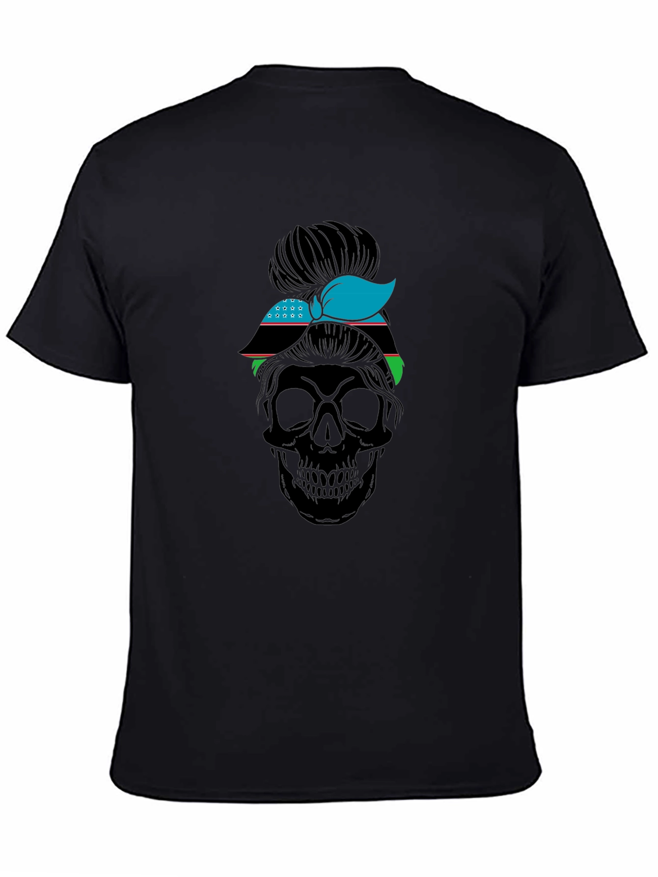 Skull Messy Bun Uzbekistan Flag T-Shirt
