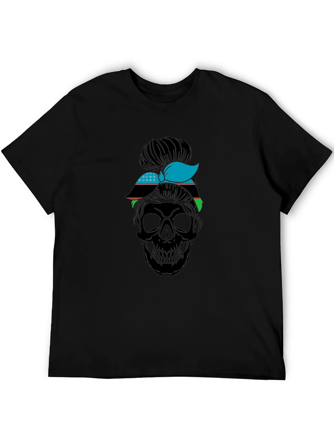 Skull Messy Bun Uzbekistan Flag T-Shirt