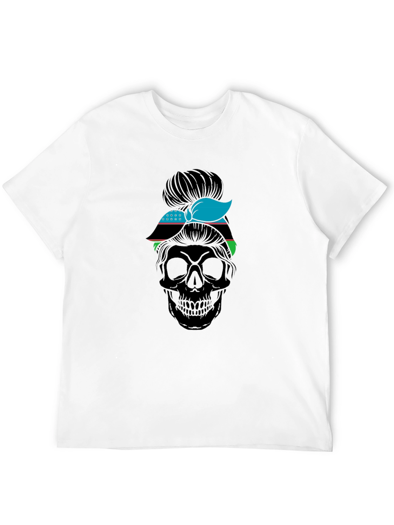 Skull Messy Bun Uzbekistan Flag T-Shirt
