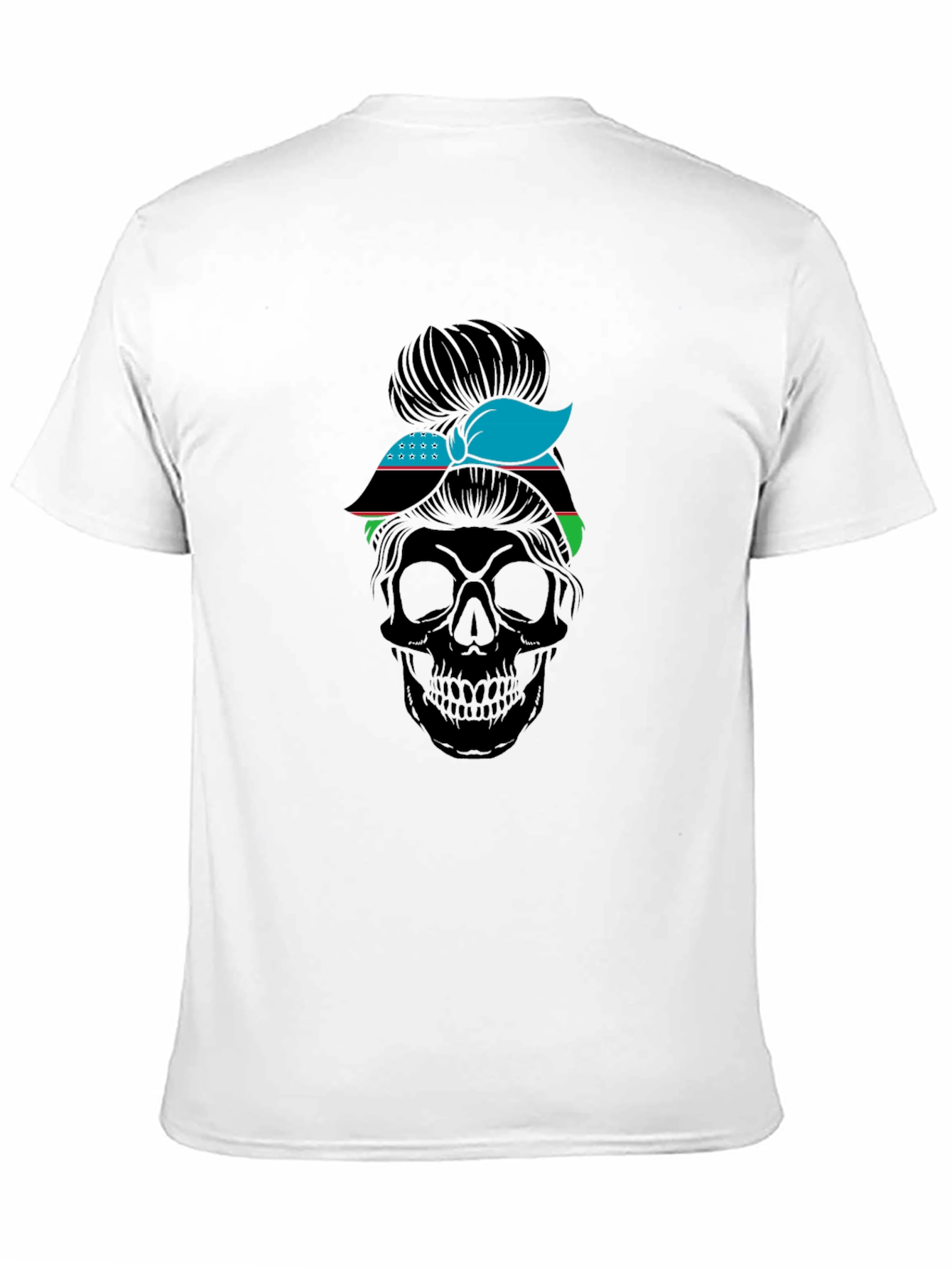 Skull Messy Bun Uzbekistan Flag T-Shirt