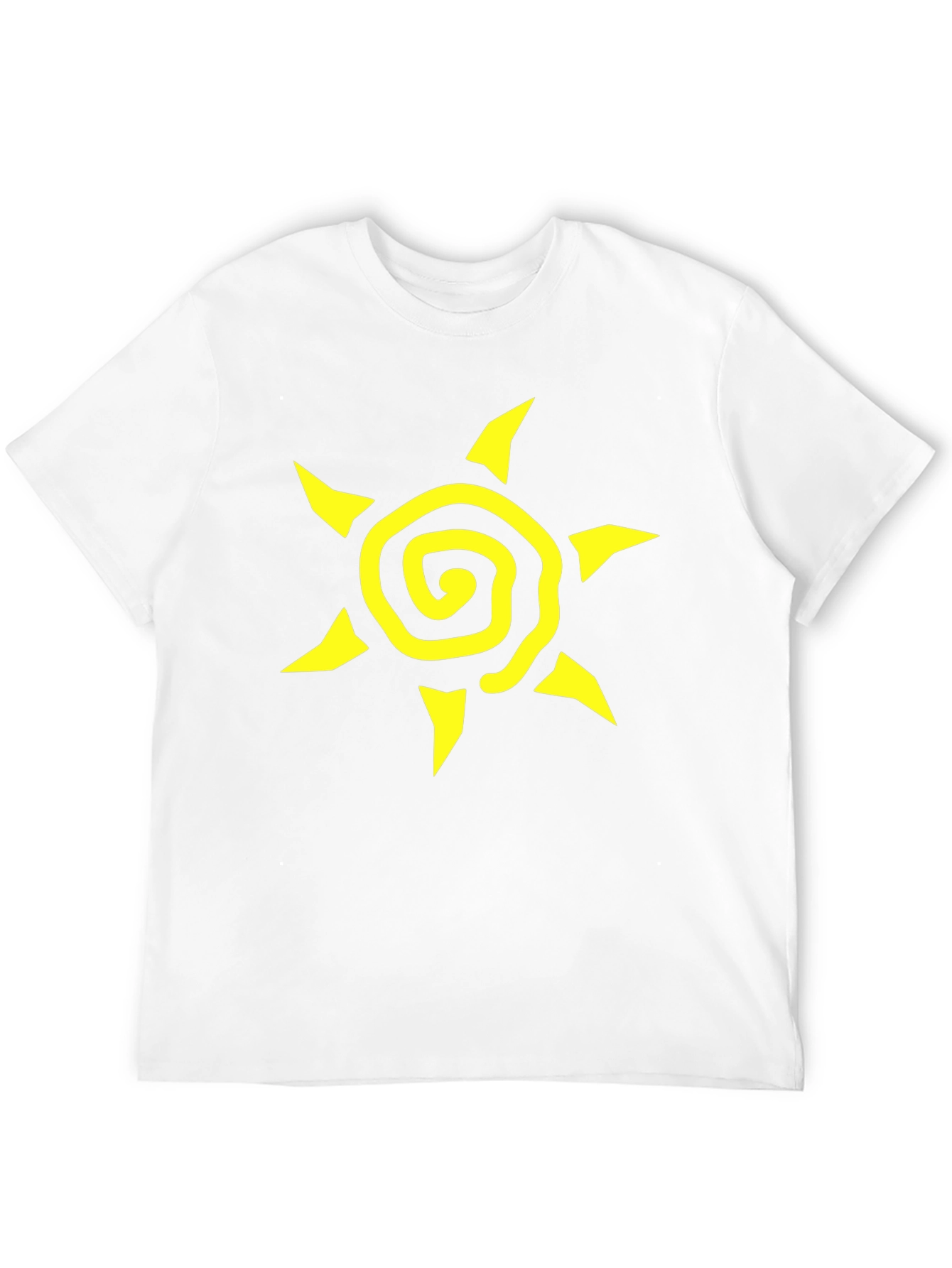 Black T-Shirt with Yellow Spiral Sun Graphic