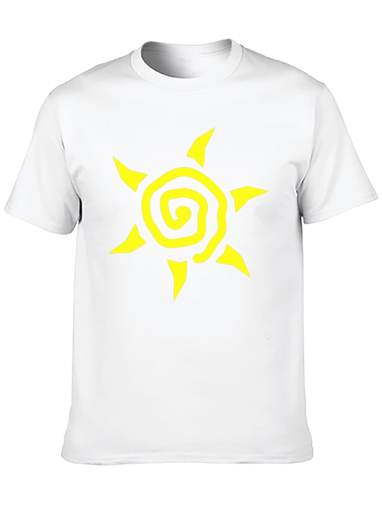 Black T-Shirt with Yellow Spiral Sun Graphic