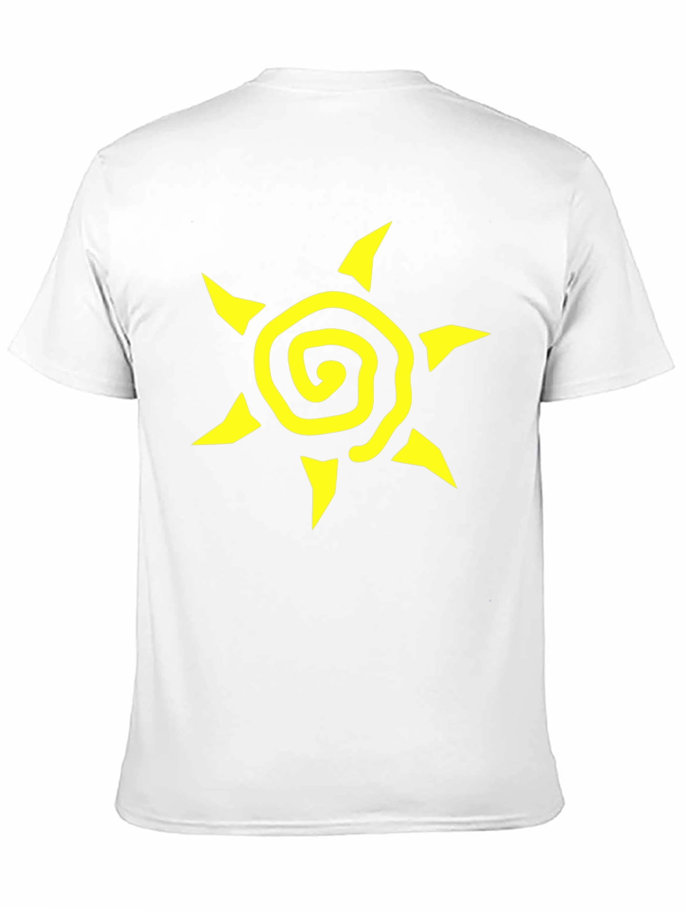 Black T-Shirt with Yellow Spiral Sun Graphic
