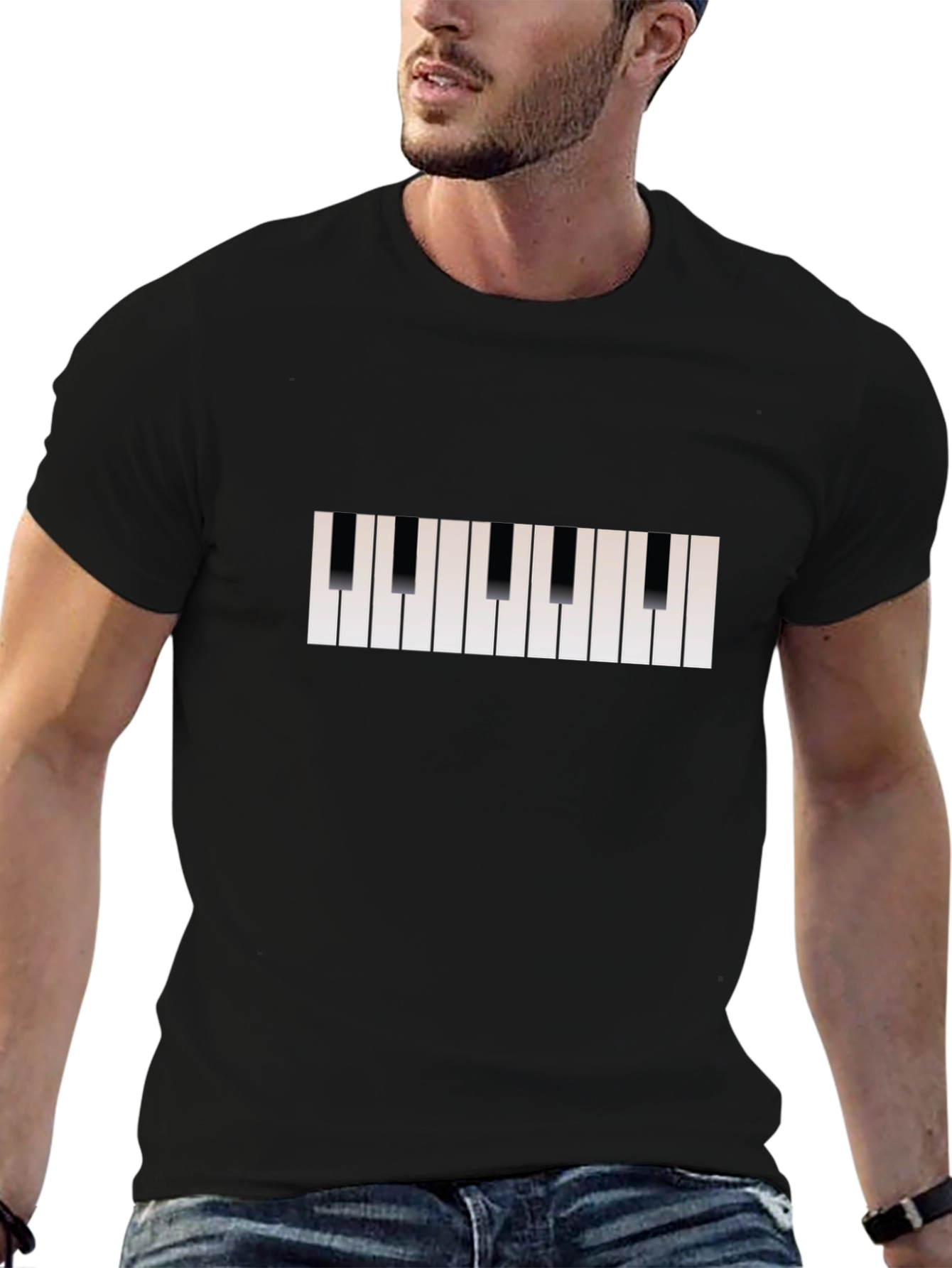 Piano Keys T-Shirt - Black Cotton Musical Tee