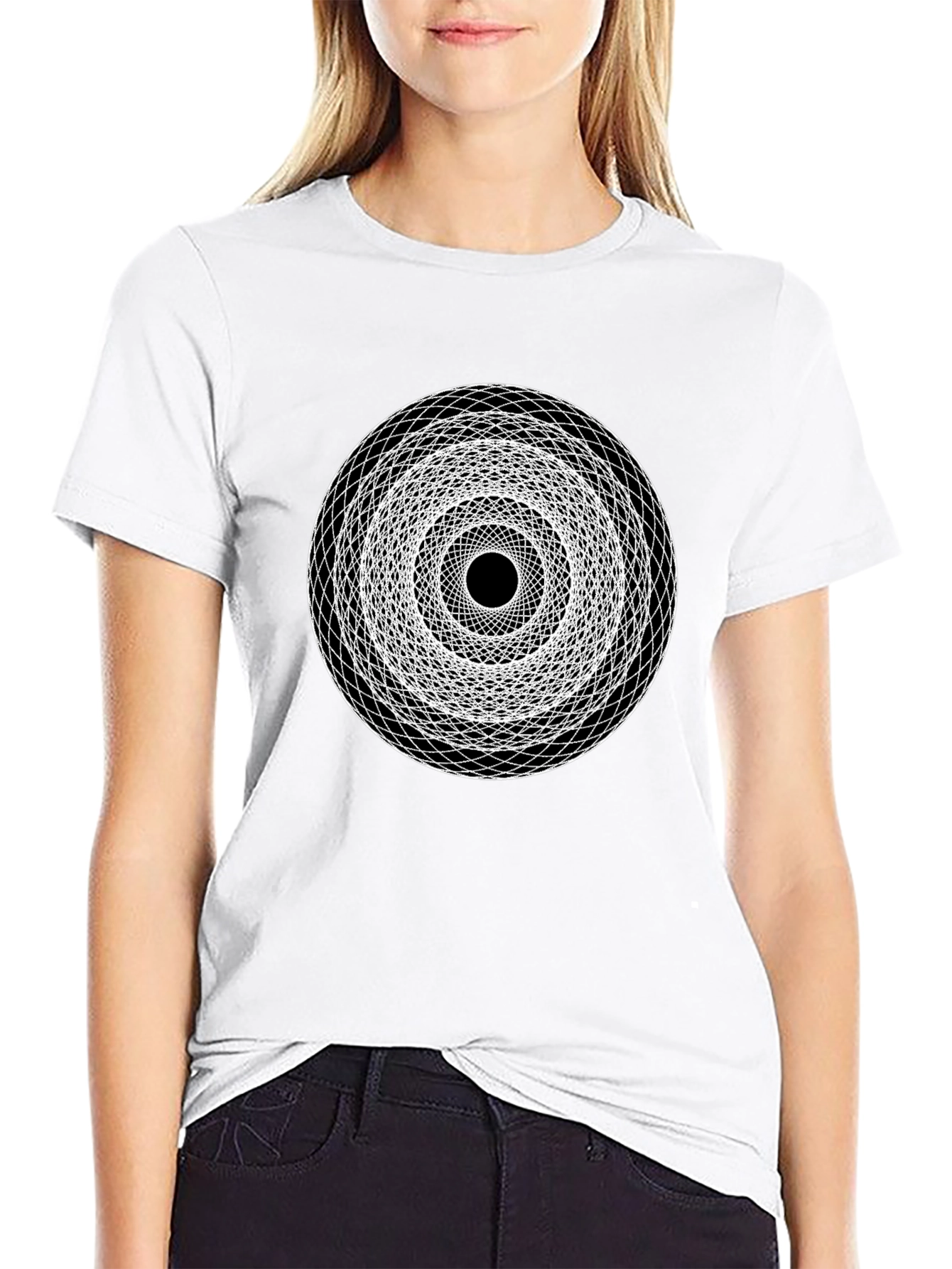 Geometric Circle Graphic Print Black T-Shirt