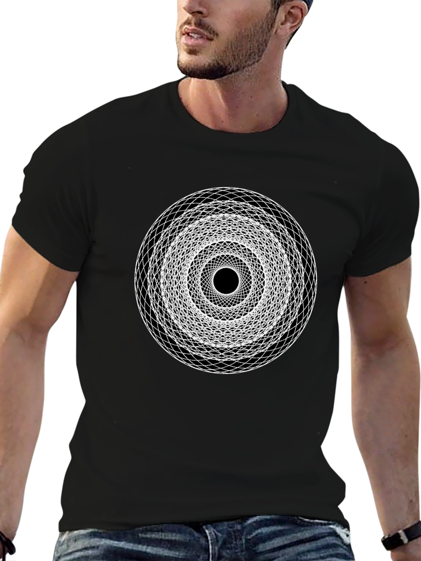 Geometric Circle Graphic Print Black T-Shirt