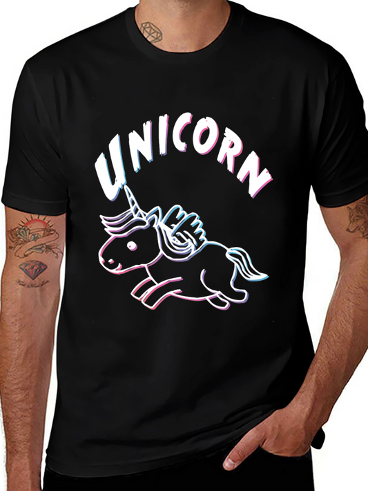 Neon Unicorn Graphic T-Shirt - Black Cotton Tee
