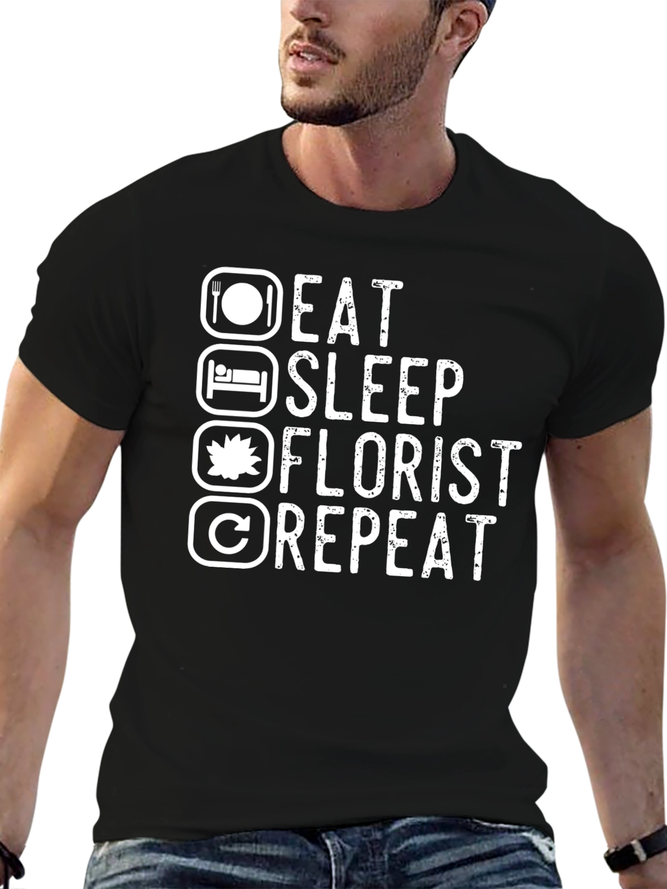 Eat Sleep Florist Repeat Black T-Shirt
