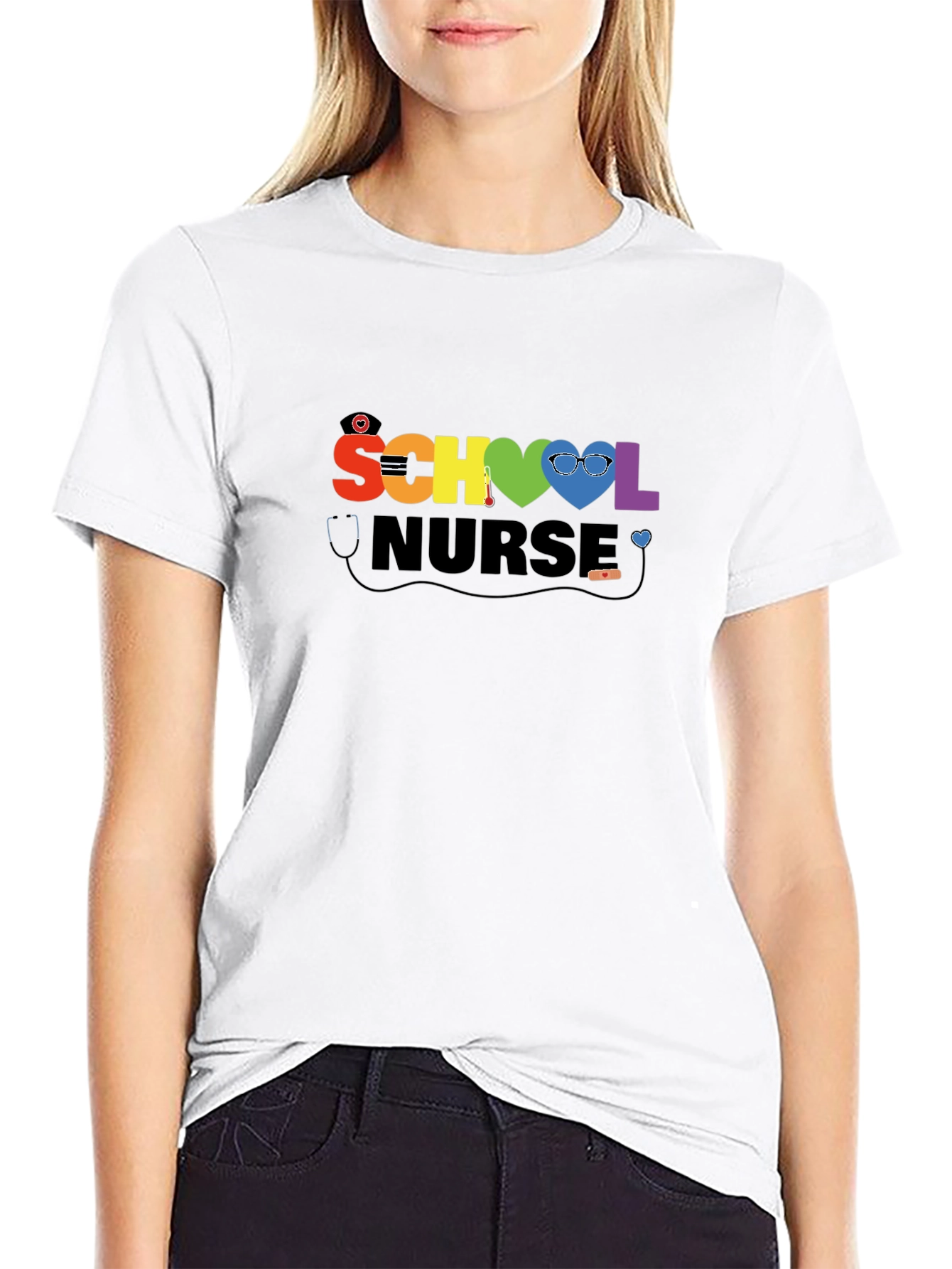 School Nurse Rainbow Heart T-Shirt