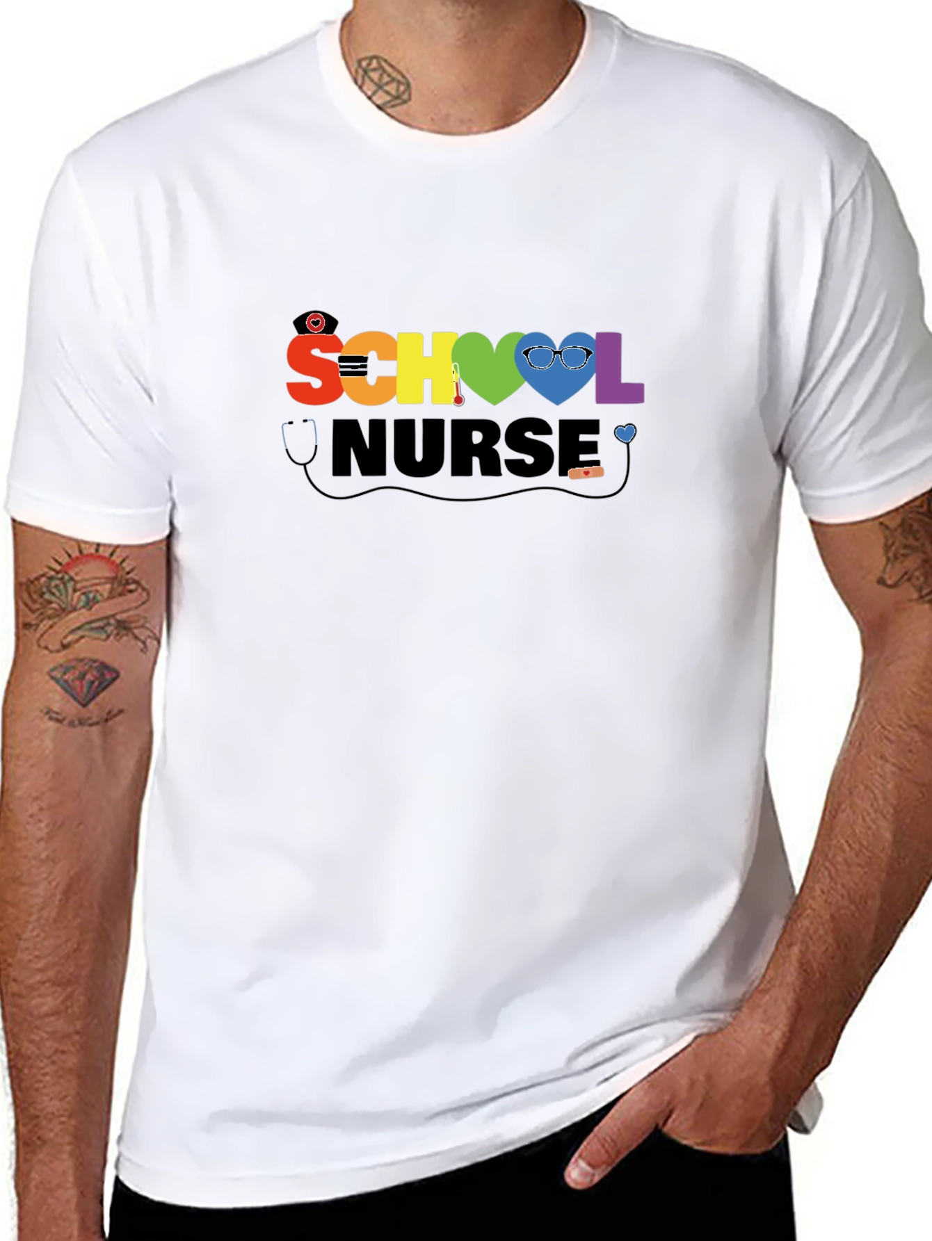 School Nurse Rainbow Heart T-Shirt