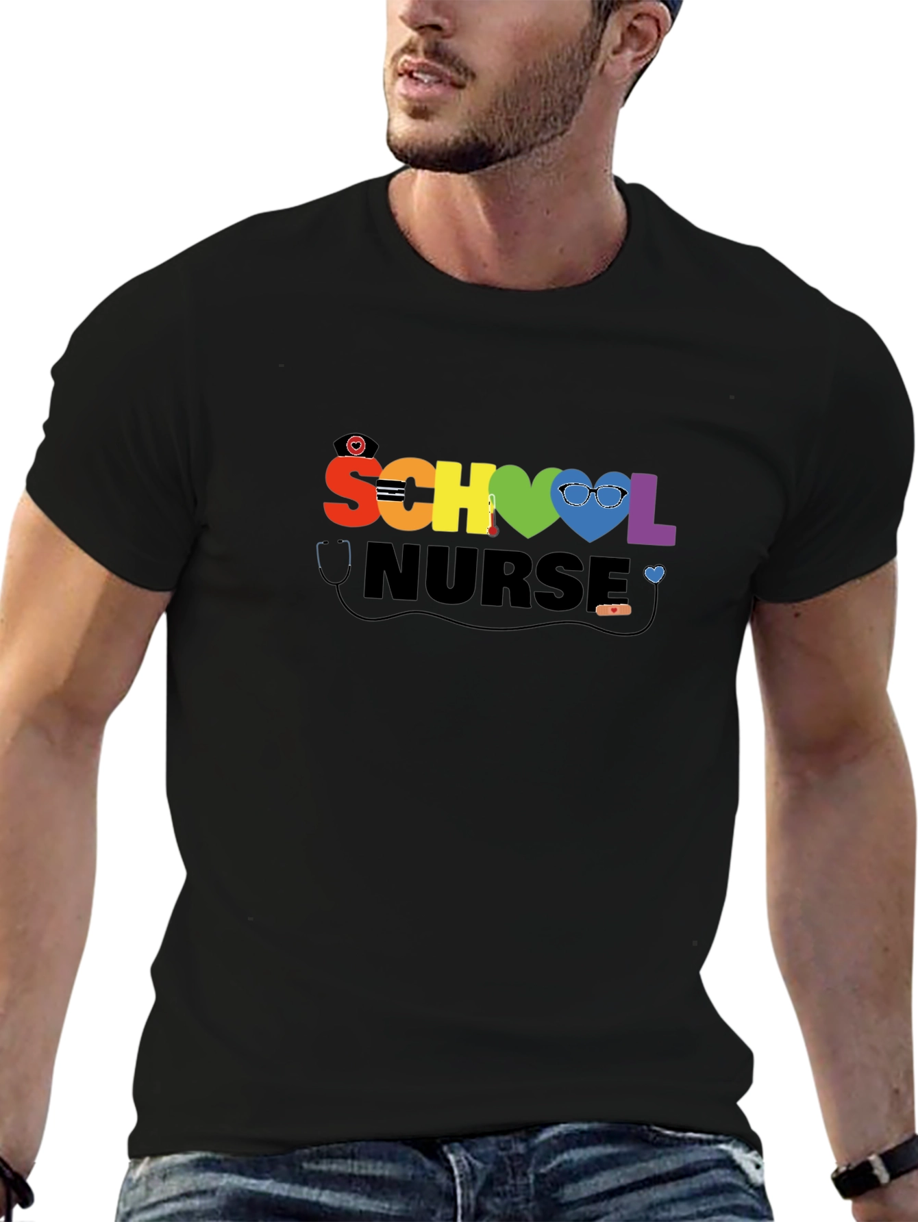 School Nurse Rainbow Heart T-Shirt