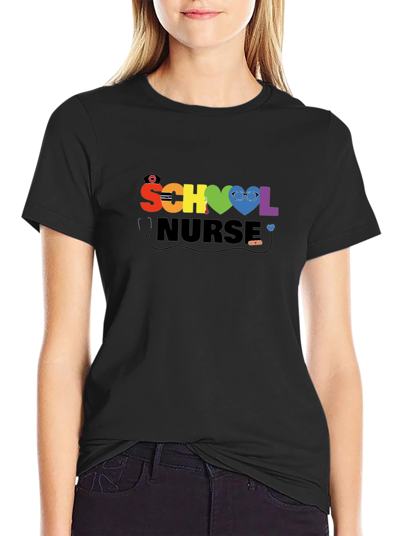 School Nurse Rainbow Heart T-Shirt