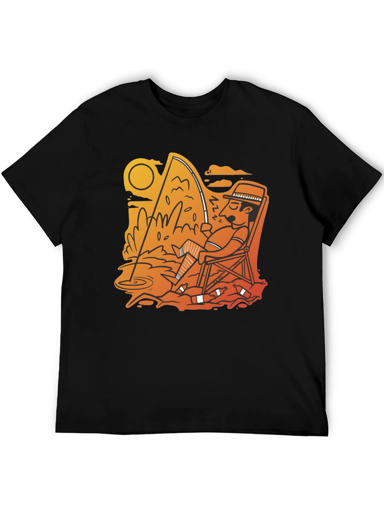Fishing Time Black T-Shirt Casual Tee