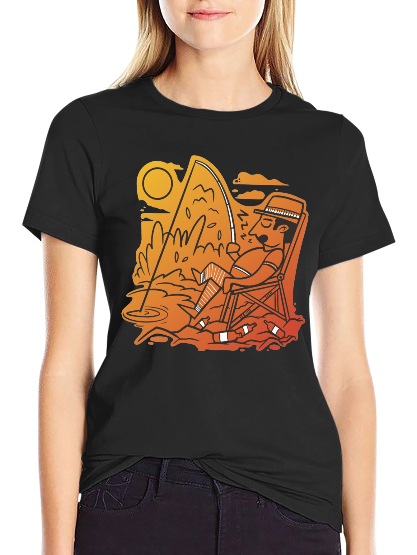 Fishing Time Black T-Shirt Casual Tee