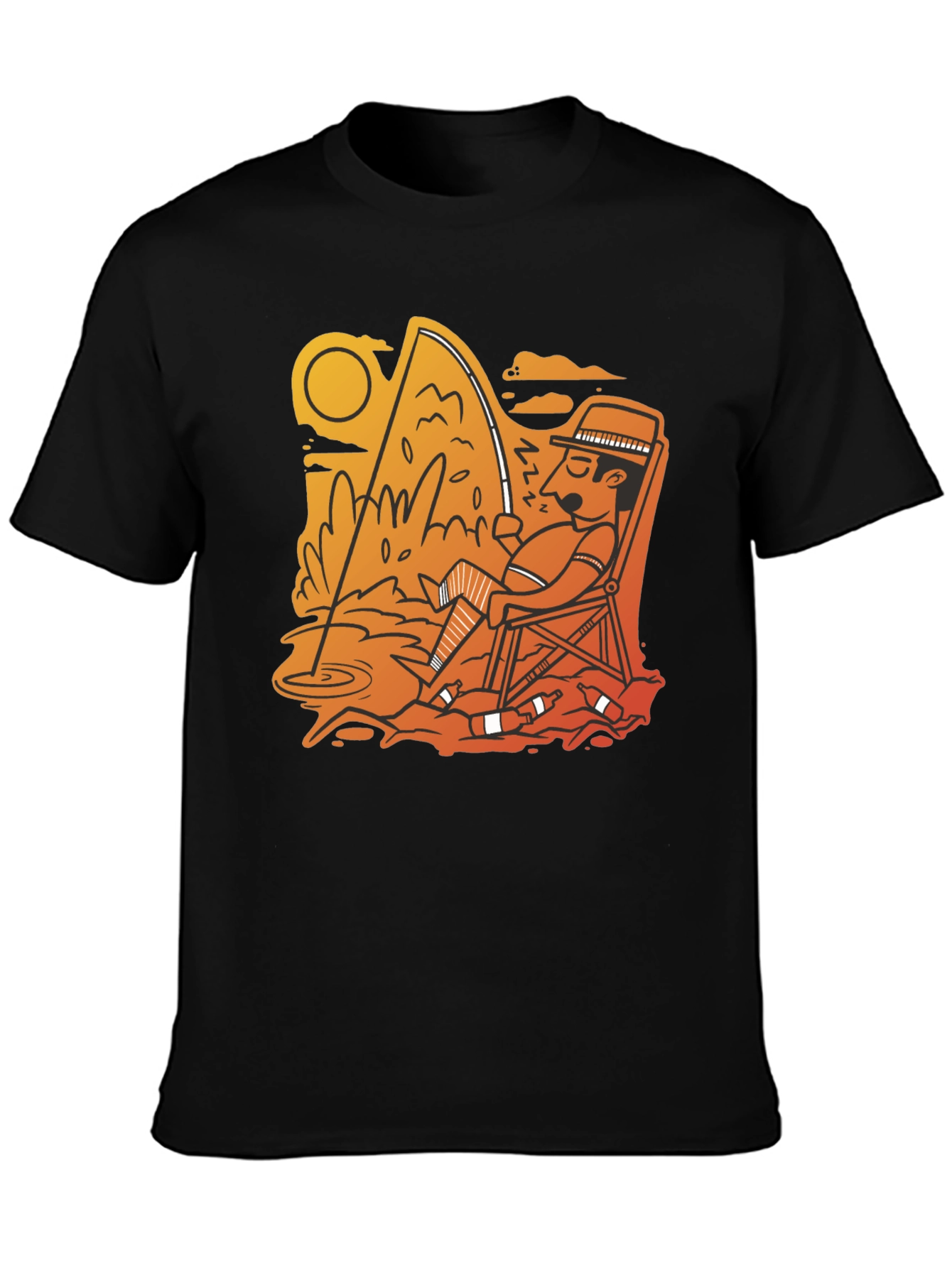 Fishing Time Black T-Shirt Casual Tee