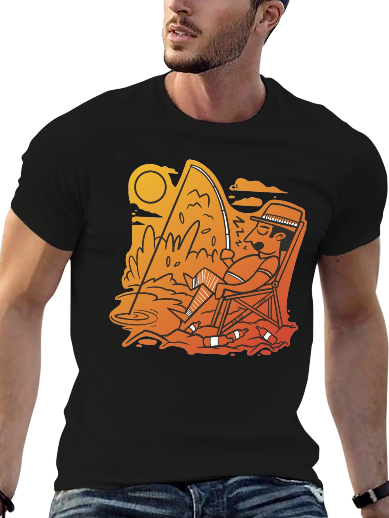 Fishing Time Black T-Shirt Casual Tee