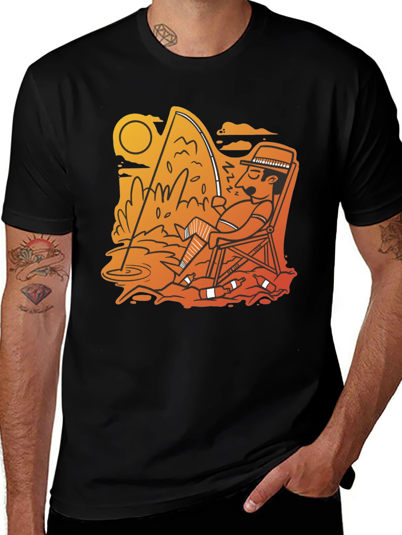 Fishing Time Black T-Shirt Casual Tee