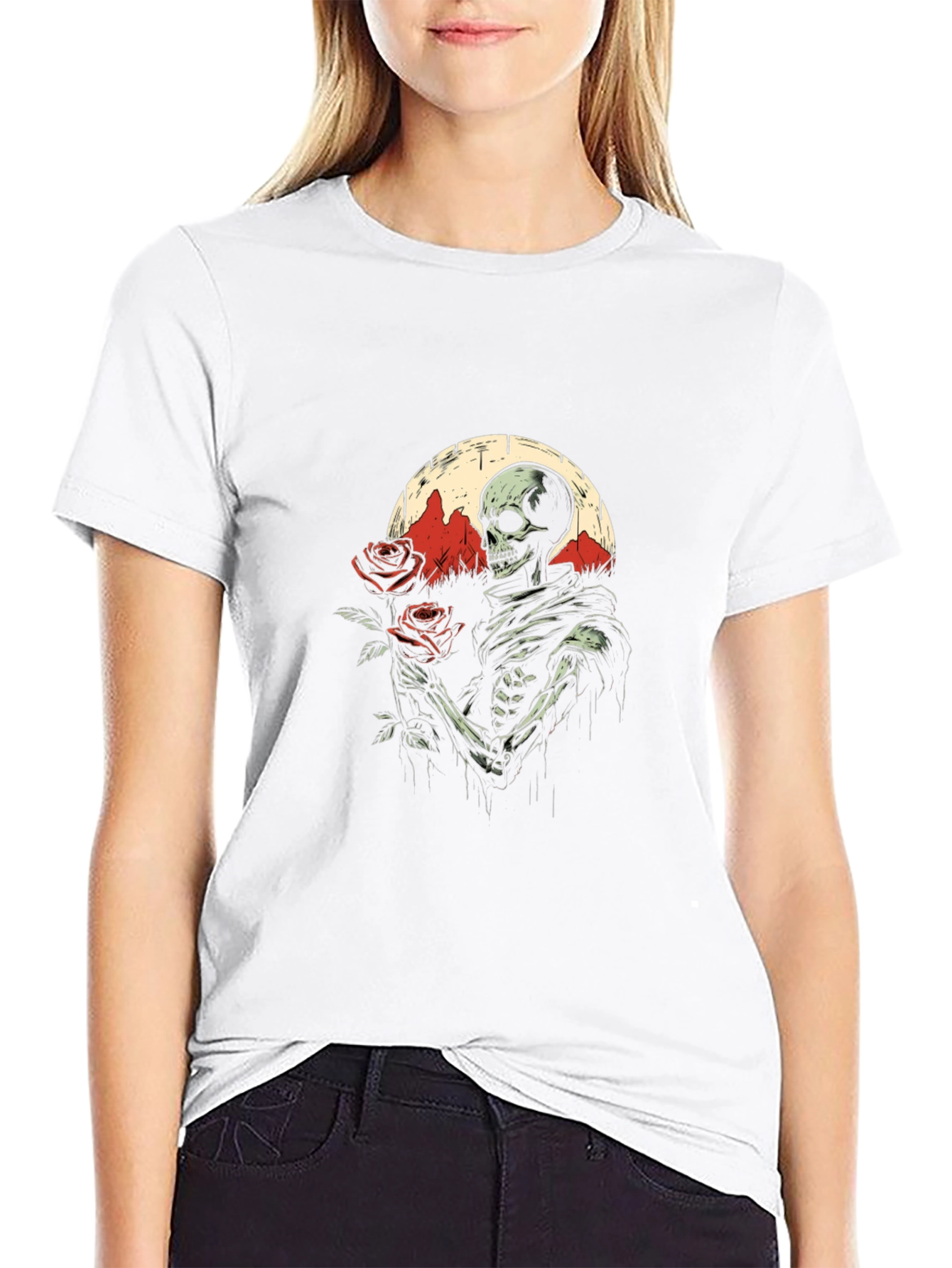 Grim Romance T-Shirt: Skeleton with Roses