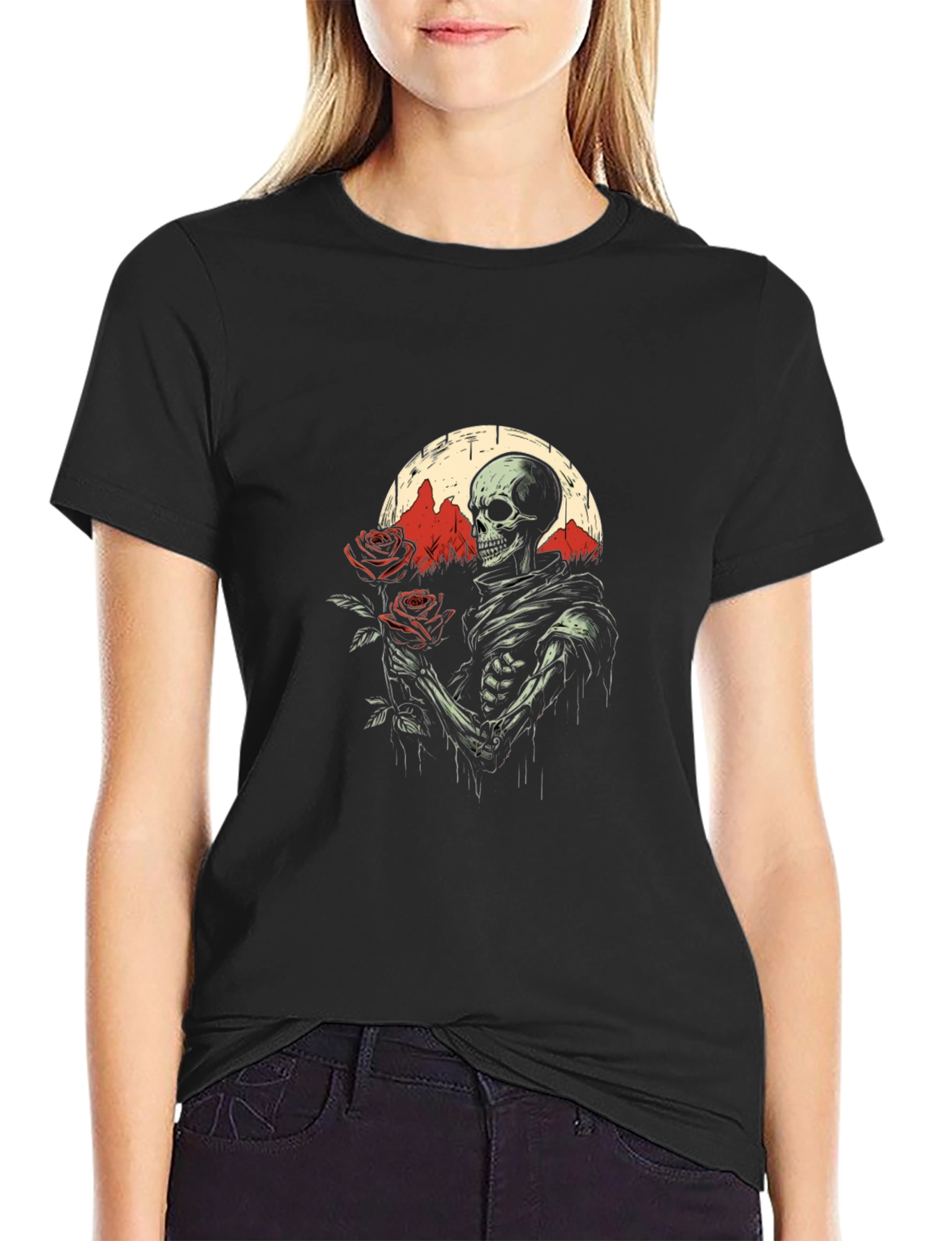 Grim Romance T-Shirt: Skeleton with Roses