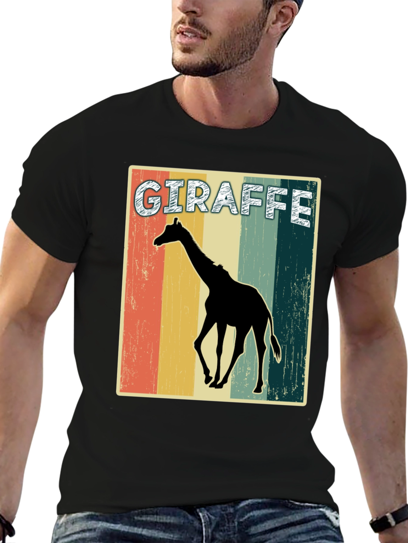 Retro Giraffe Graphic Print T-Shirt