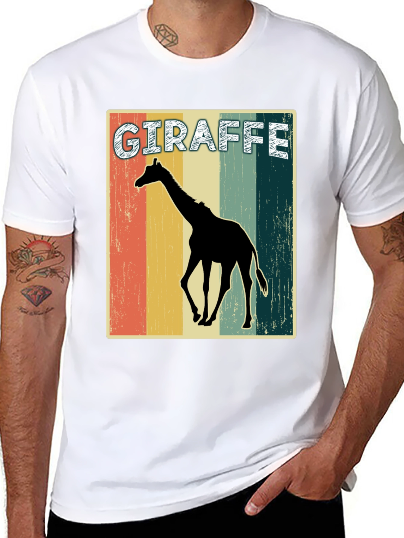 Retro Giraffe Graphic Print T-Shirt