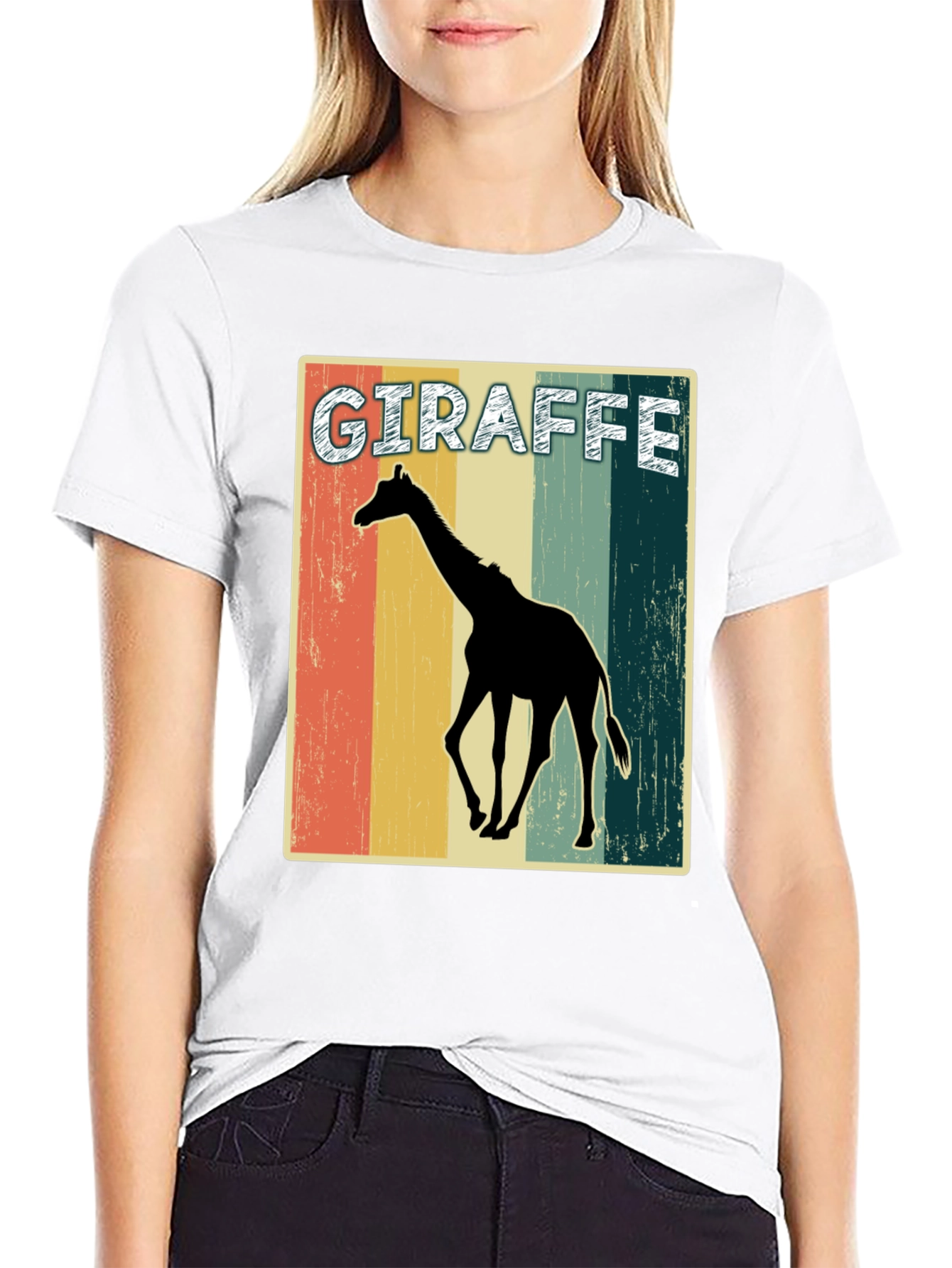 Retro Giraffe Graphic Print T-Shirt