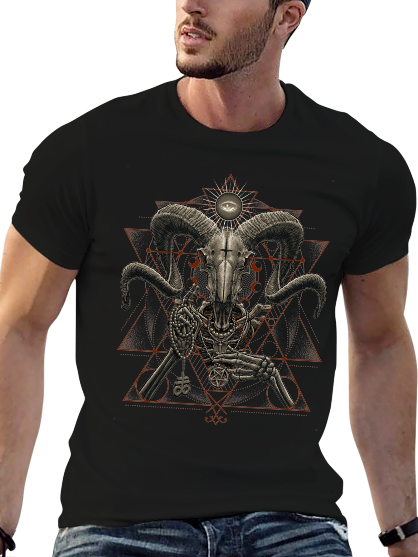 Occult Ram Skull Graphic Tee - Black T-Shirt