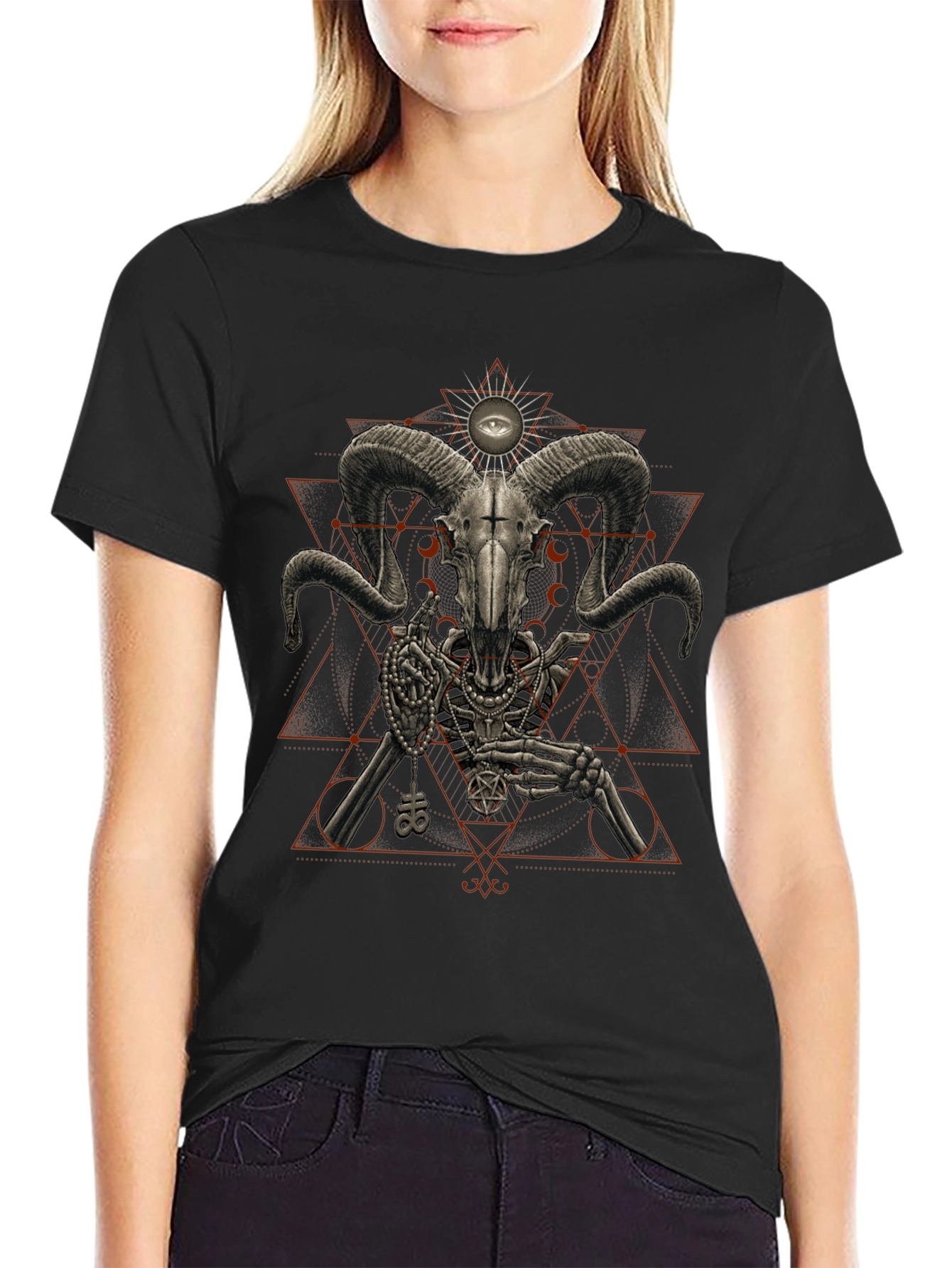 Occult Ram Skull Graphic Tee - Black T-Shirt