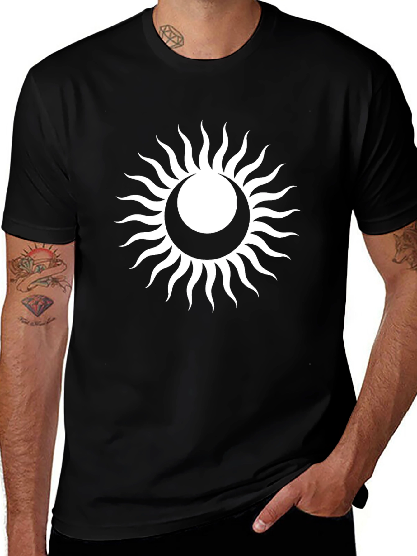 Sun and Moon Graphic Tee - Black Cotton Shirt