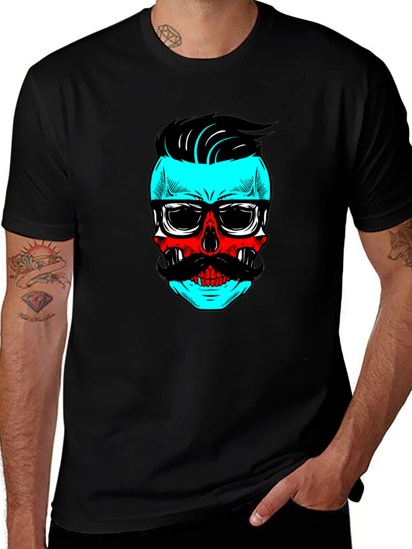 Hipster Skull Graphic Tee - Cool Black T-Shirt