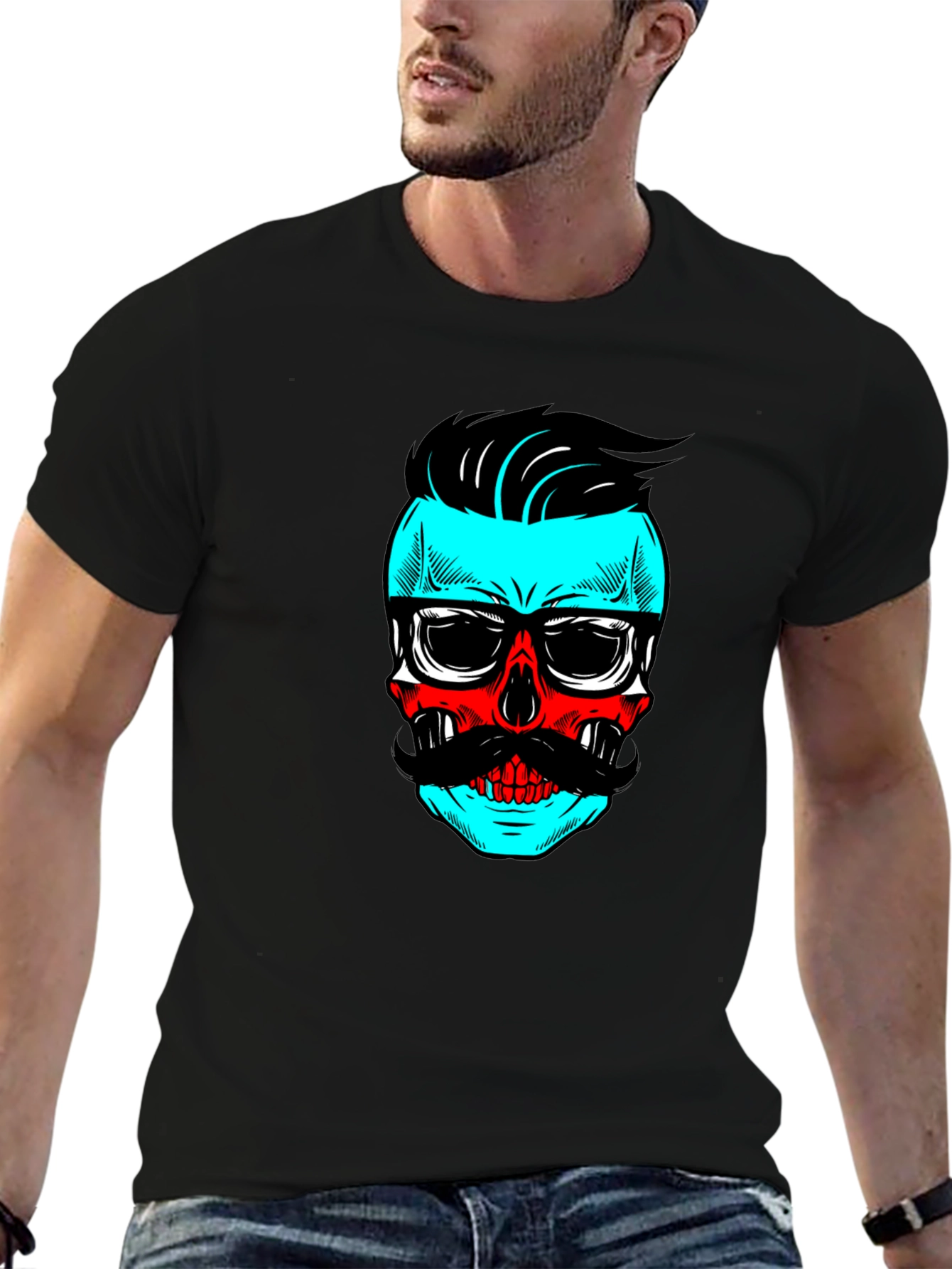 Hipster Skull Graphic Tee - Cool Black T-Shirt