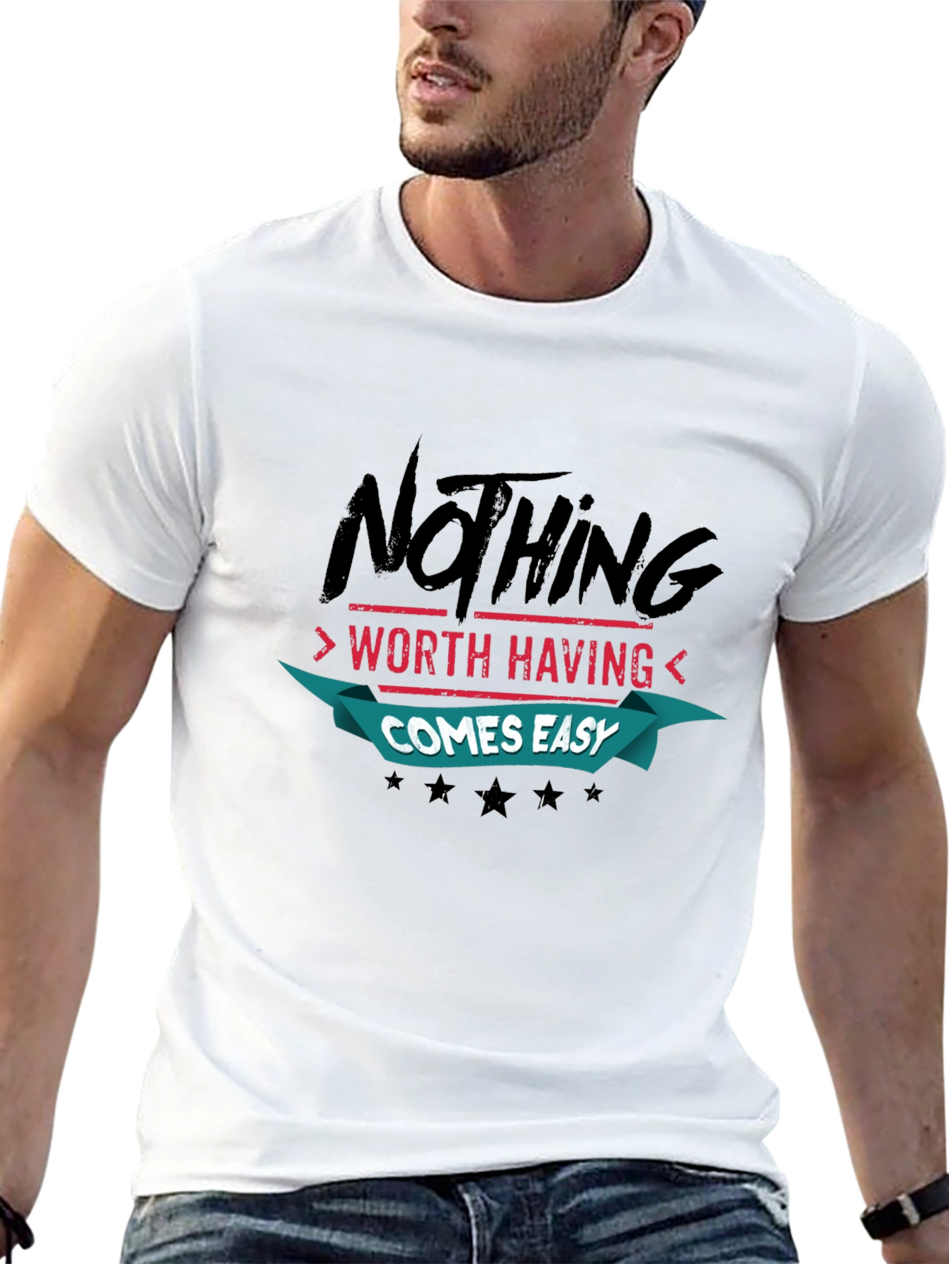 Motivational Quote Black T-Shirt: Nothing Comes Easy